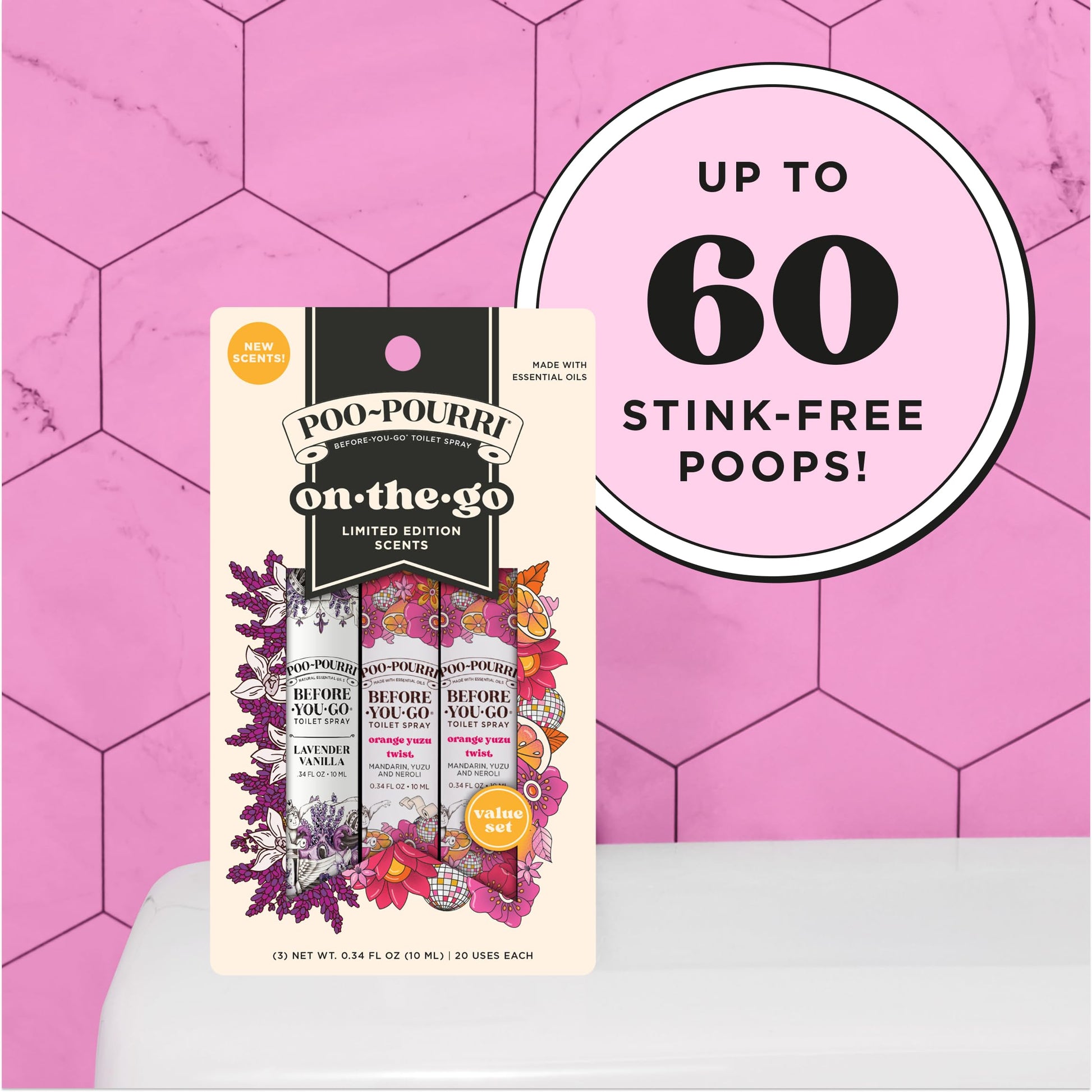 Poo-Pourri Before-You-Go Toilet Spray, Travel Essentials, .34 Fl Oz, In A Pinch Variety 3 Pack, Each Up to 20 Uses, On-The-Go Bathroom Odor Deodorizer with Essential Oils, TSA Approved Size, 2 Scents