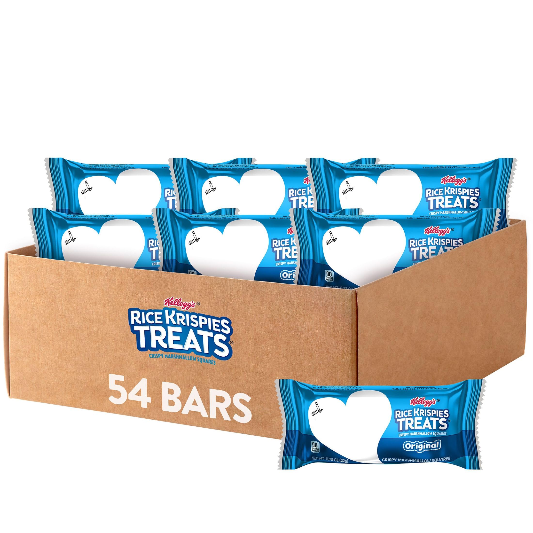 Rice Krispies Treats Knusprige Marshmallow Quadrate, Snackbox für Kinder, Müsliriegel, Original (54 Stück)