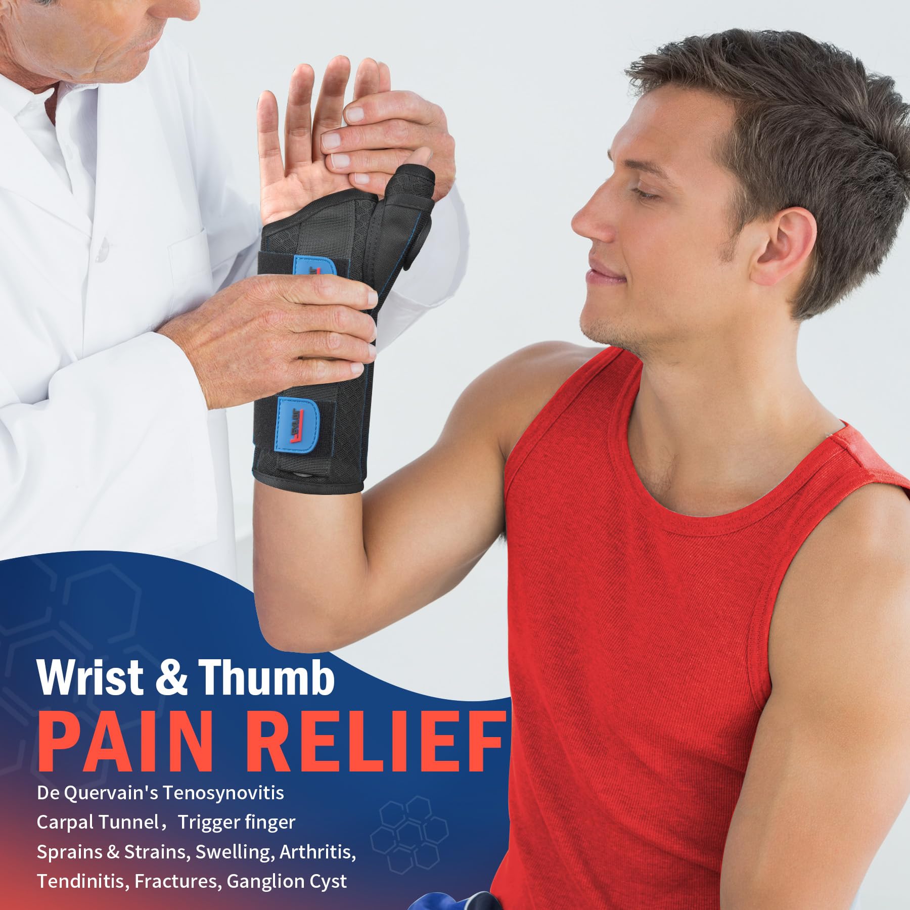 FEATOL Carpal Tunnel Wrist Brace Night Support, Thumb Spica Splint Right Hand for De Quervains Tenosynovitis, Tendonitis, Wrist Brace With Thumb Support-Small/Medium-Women & Men, Black