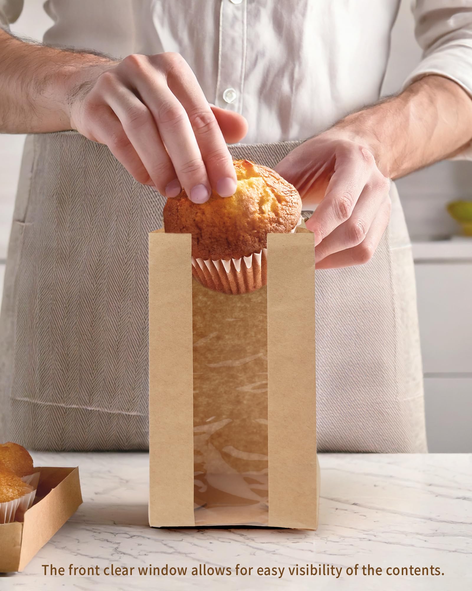 50 PCS Cookie Bags with Seal, Kraft Brown Paper Bags with Stickers, Bakery Bag for Snack, Cupcake, Coffee Bean, Party Favor, Cookie Packaging, 3.5"x 2.3"x7.5"