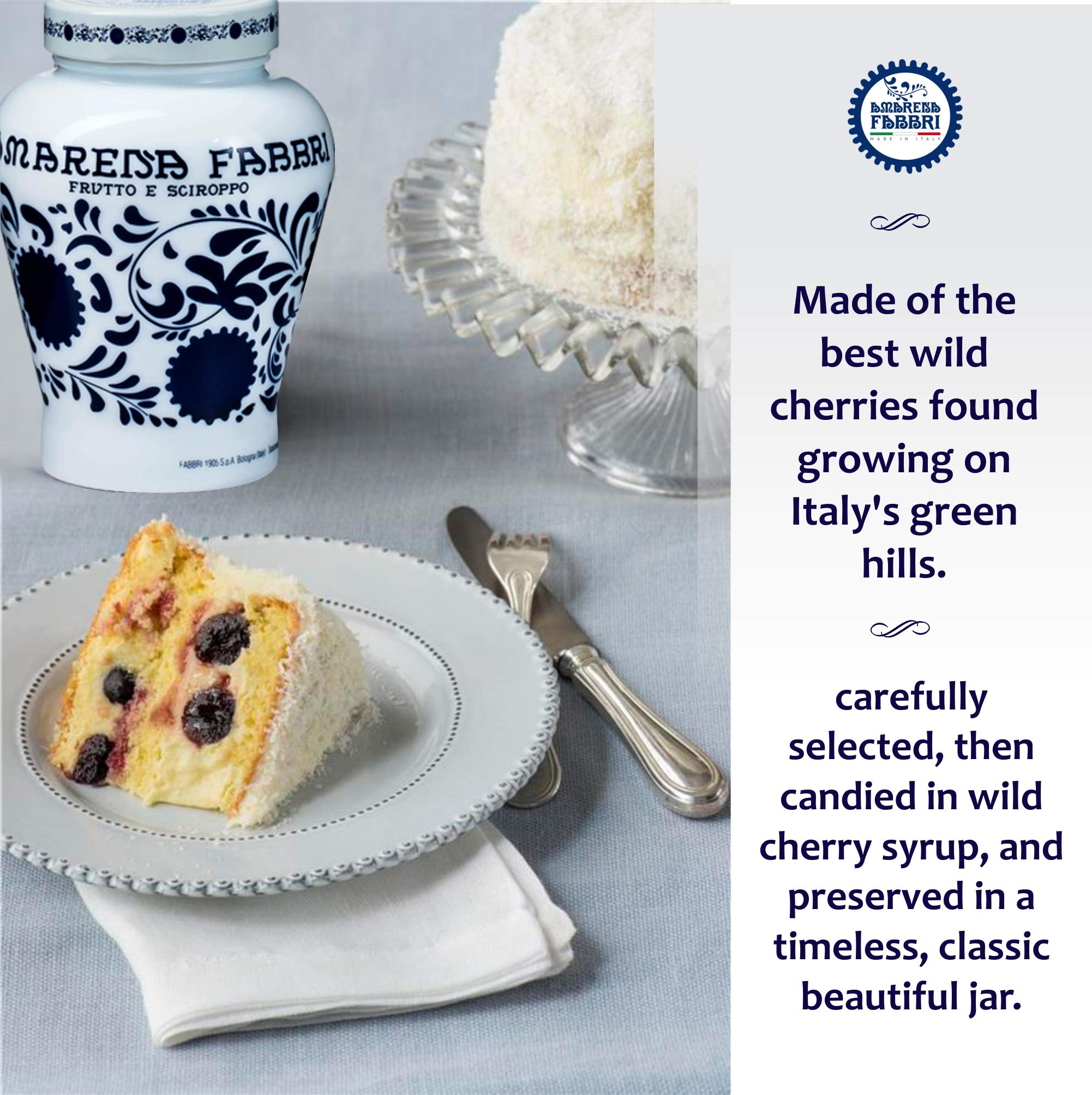 Fabbri Amarena Wild Cherries in Syrup, Gluten Free, Non- GMO, Vegan, 21 Ounce