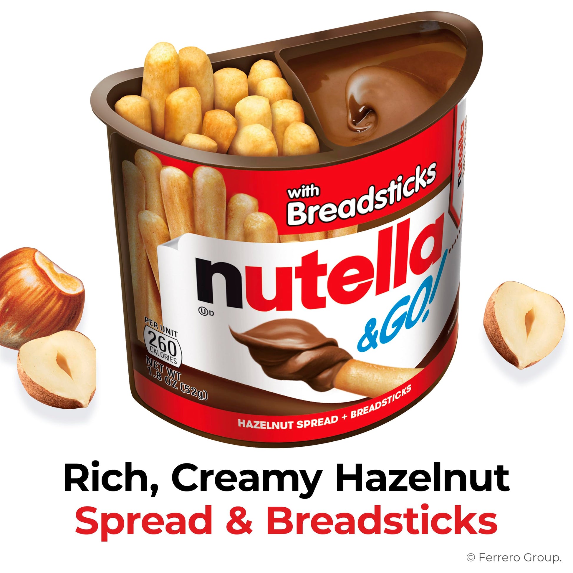 Nutella & GO! Bulk 12 Pack, Hazelnut and Cocoa Spread with Breadsticks, Stocking Stuffers, Snack Cups, 1.8 oz Each​