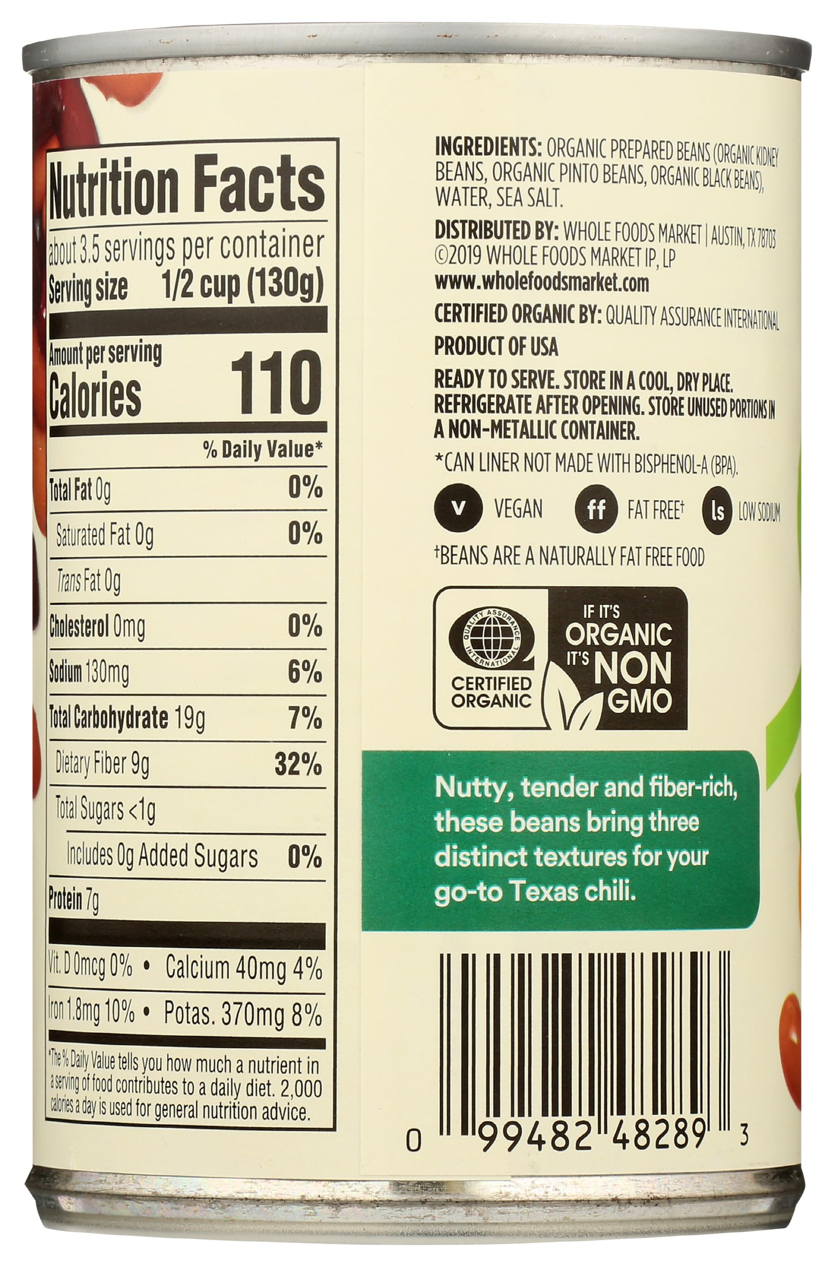 365 by Whole Foods Market, Organic Bean Trio (Kidney, Pinto, & Black Beans), 15 Ounce
