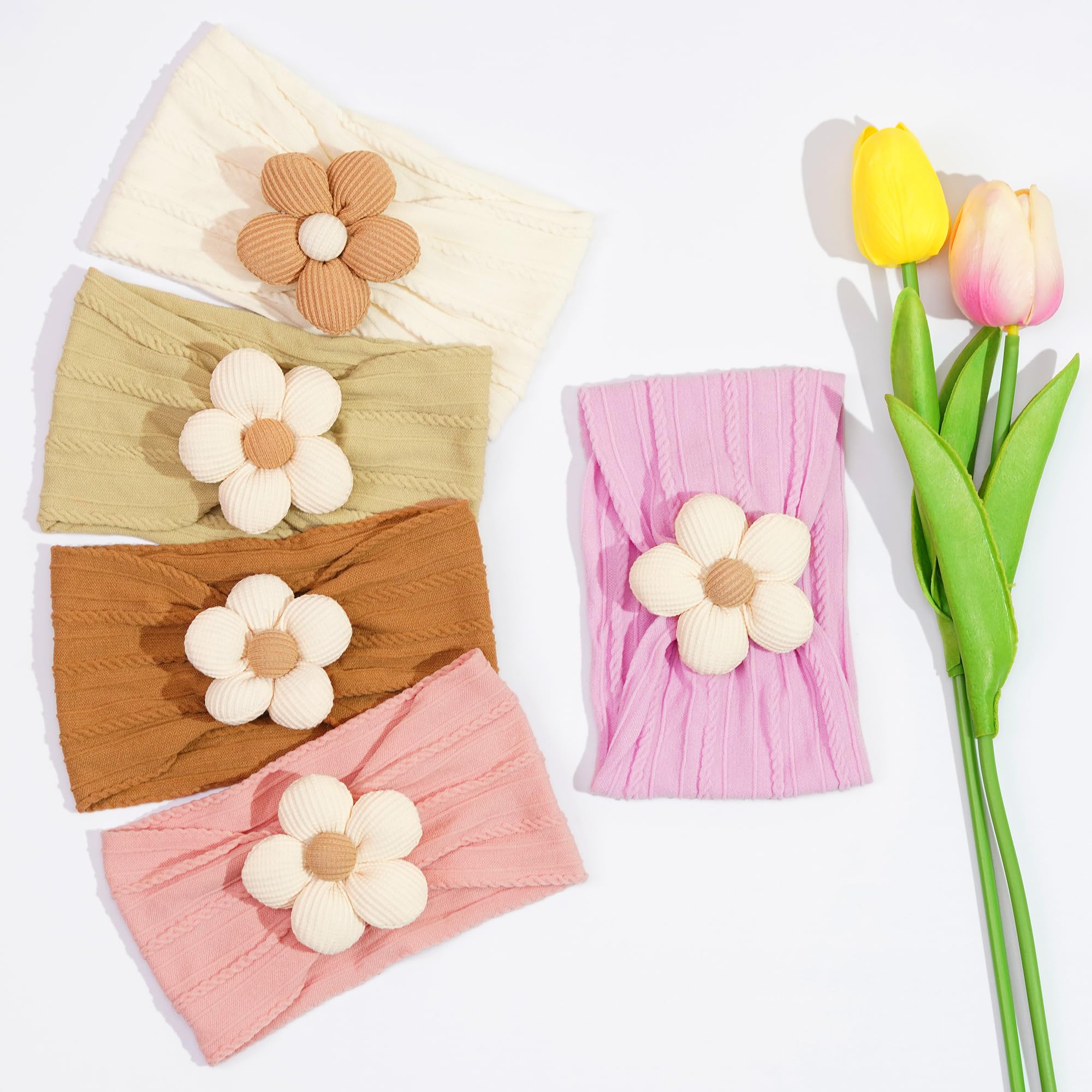 CÉLLOT 5 Pcs Baby Flower Headbands Baby Girls Nylon Headbands Soft Hairbands Hair Accessories for Newborn Infant Toddler Kids
