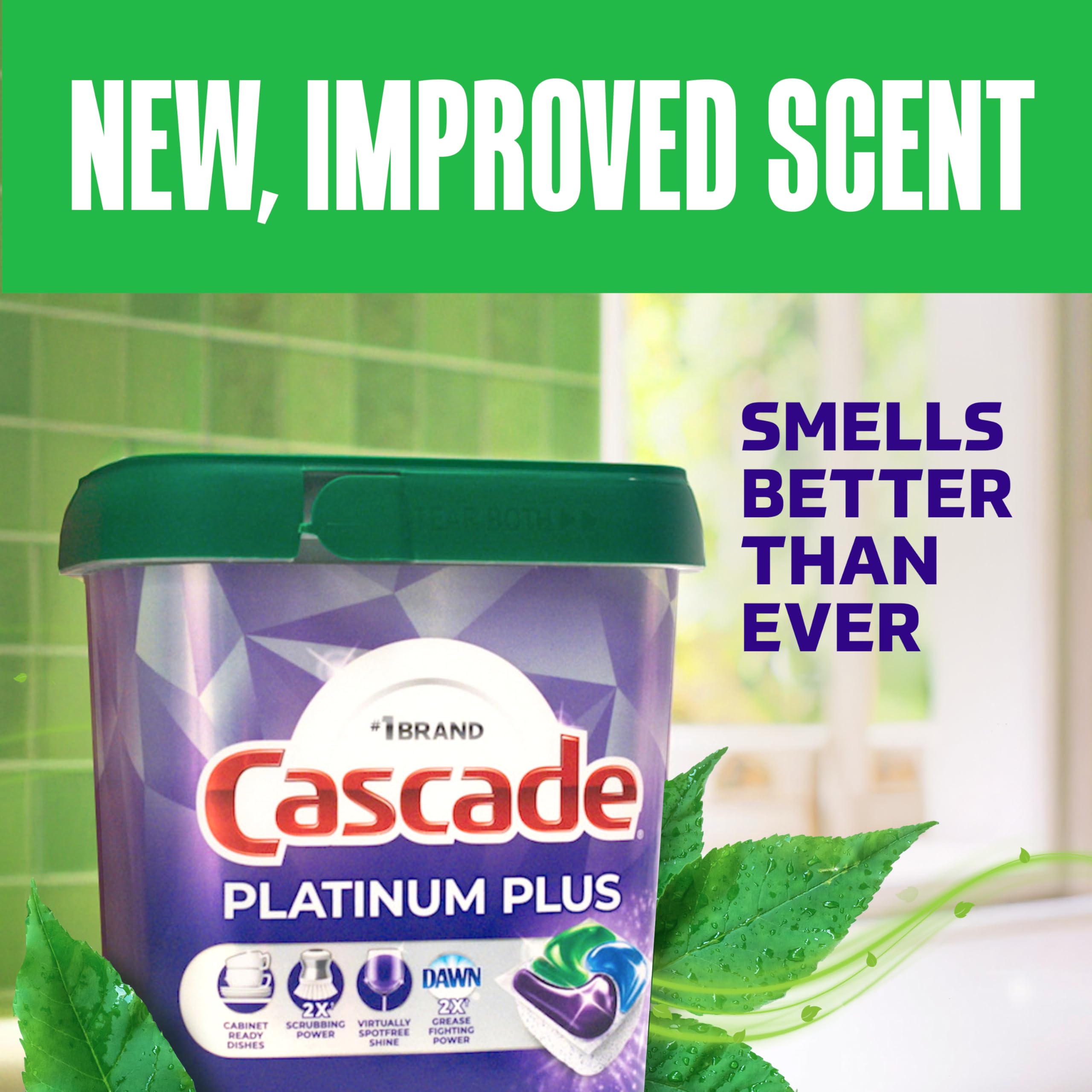 Cascade Platinum Plus Dishwasher Pods, Dishwasher Detergent, Dish Detergent Soap, Fresh, 47 Count