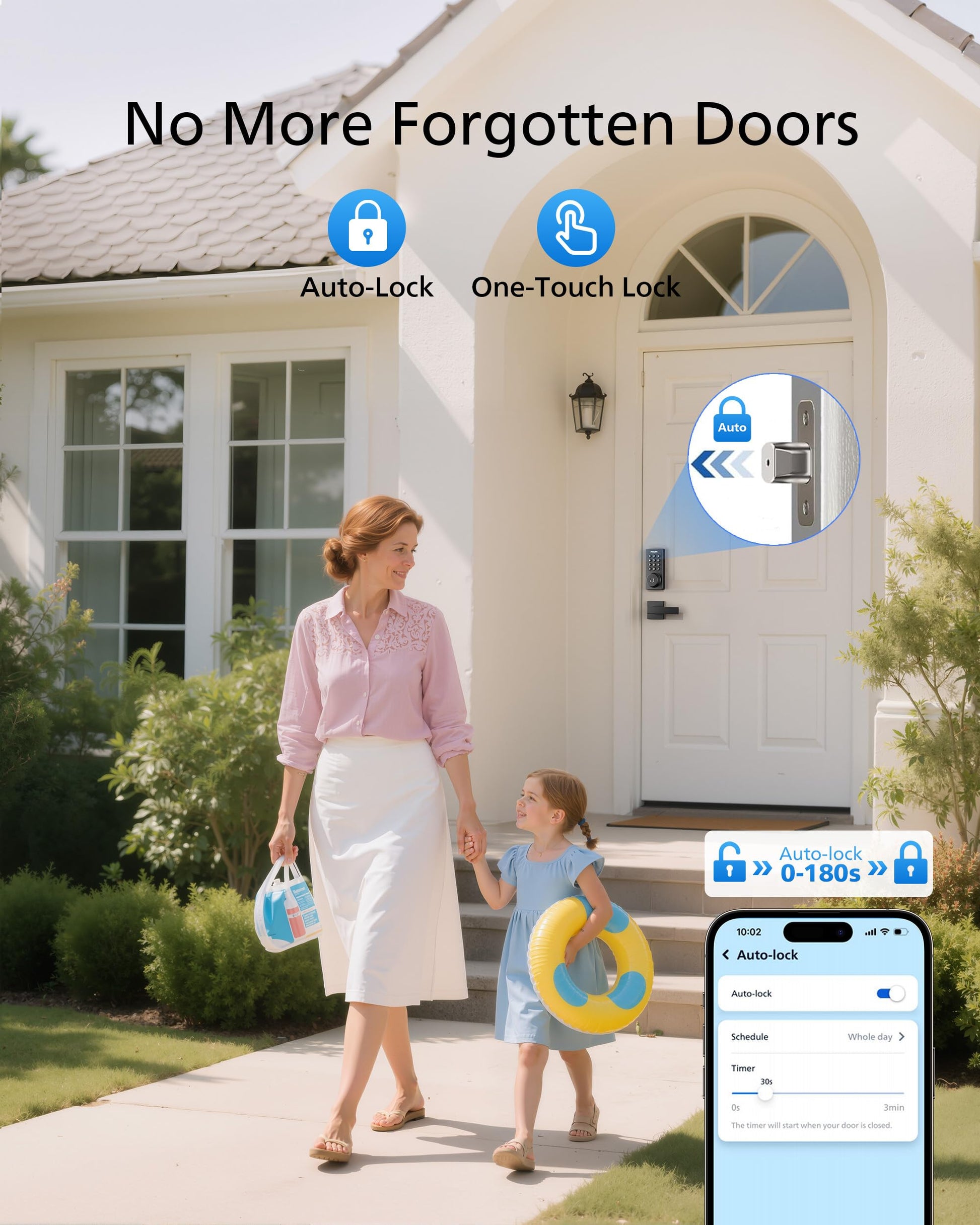 Philips WiFi Deadbolt Smart Lock with Handle, APP/Voice/Fingerprint/Passcode/Key Unlock, Smart Locks for Front Door with Handle Set, Backlit Keypad Deadbolt, Keyless Entry, Remote Control, Auto-Lock