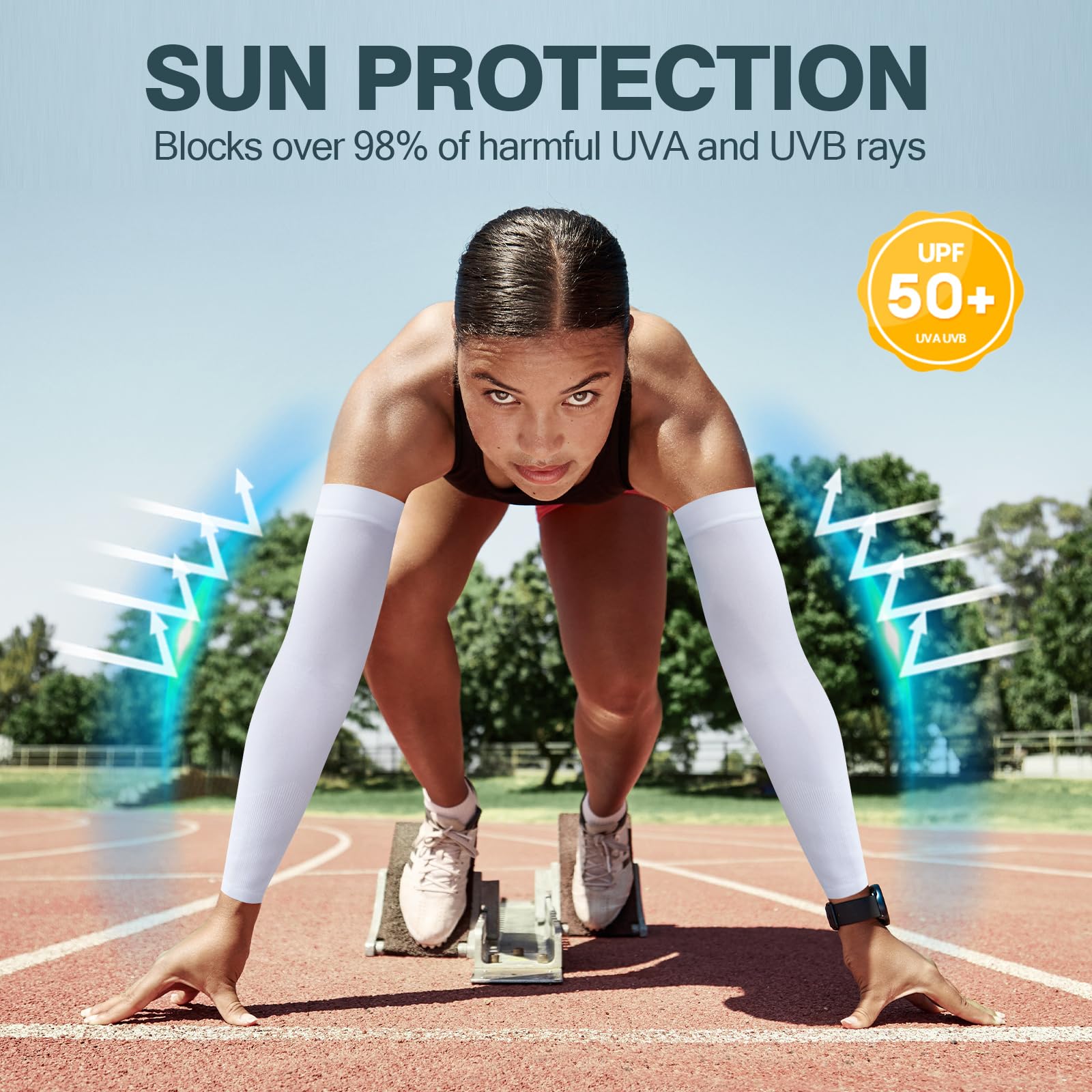 Rescoto 2 Pairs UV Protection Cooling Arm Sleeves Compression Sun Sleeves for Men Women Youth, Tattoo Cover Up, UPF 50