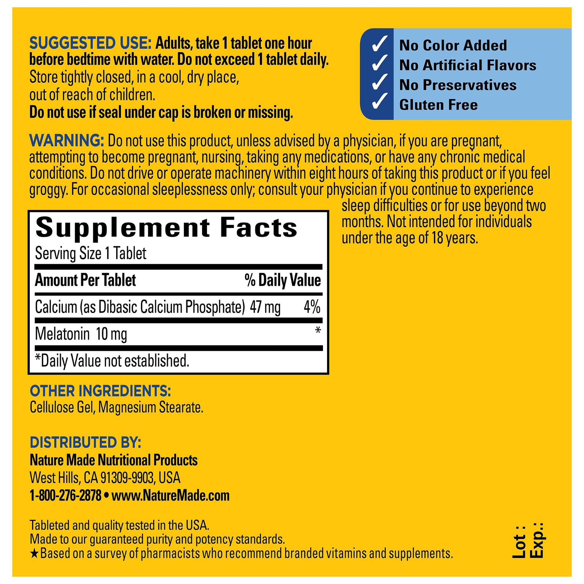 Nature Made Melatonin 10mg Maximum Strength Tablets, 100% Drug Free Sleep Aid for Adults, Melatonin for Adults, 70 Count, 70 Day Supply