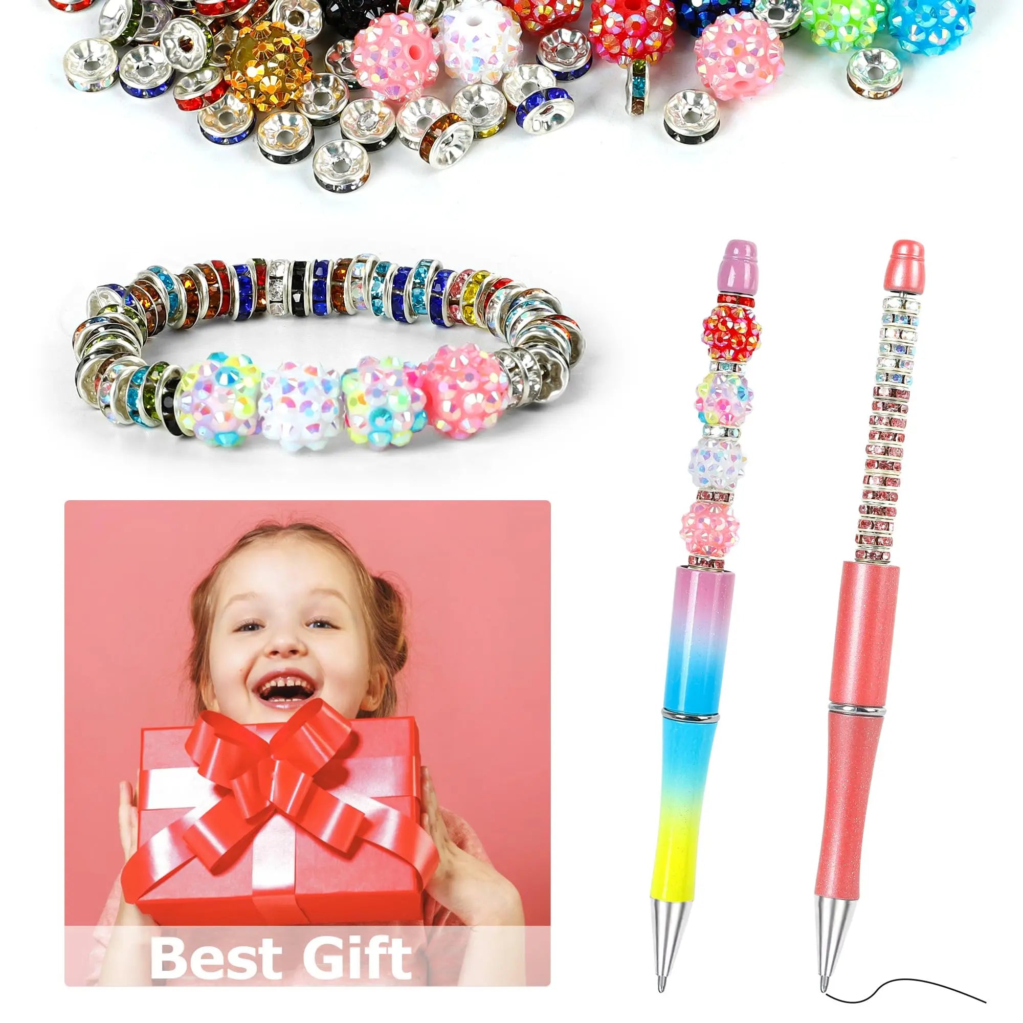 250 Pcs Beads for Pens, Focal Beads for Beadable Pens, Rhinestone Bead, Spacer Bead for Bracelets