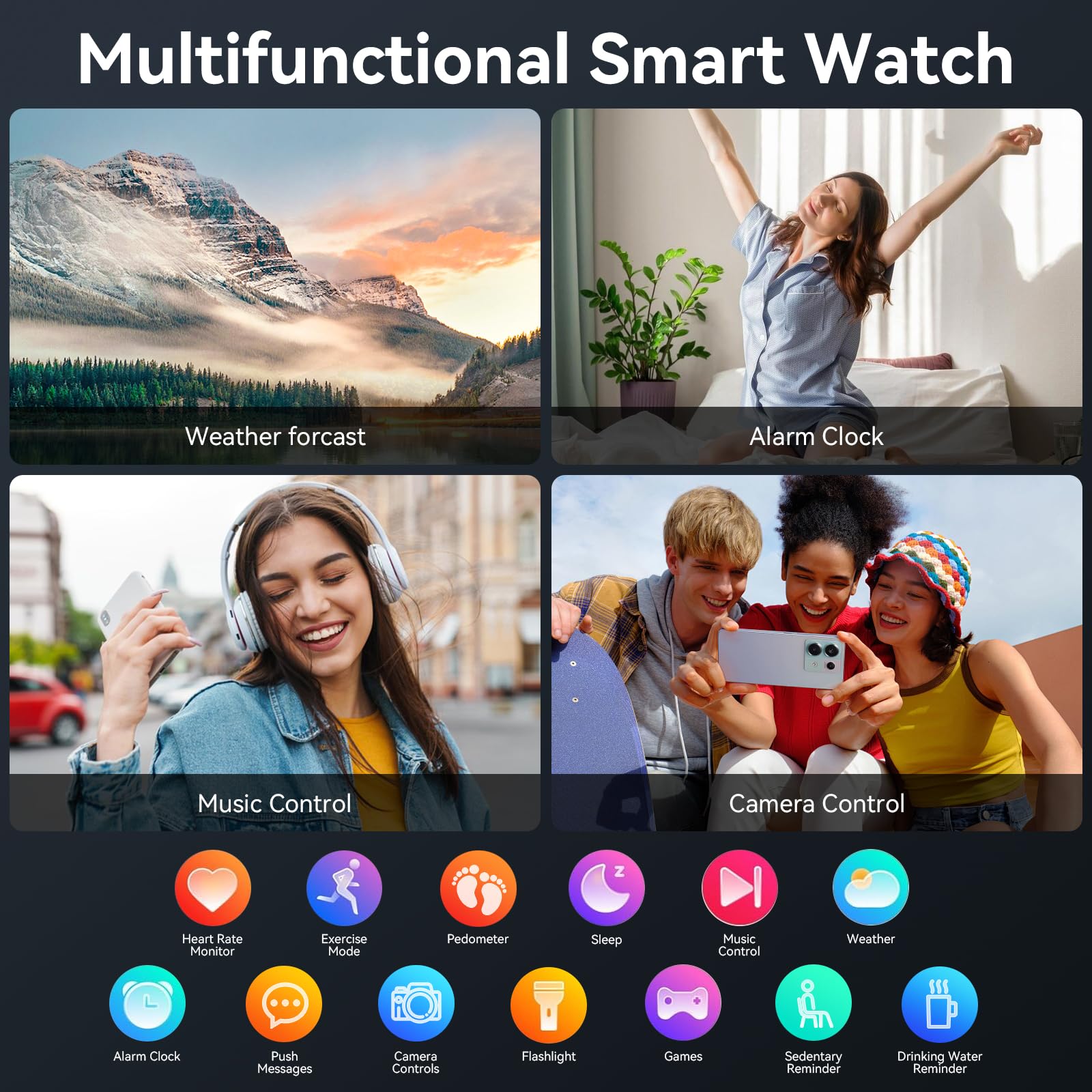 Smart Watch for Men Women, 1000 mAh 100 Day Battery Life, 1.85" Fitness Tracker Bluetooth Call/Make Calls, 110+ Sport Modes, IP68 Waterproof, Heart Rate, 24/7 Sleep Monitor Fitness Watch, iOS/Android