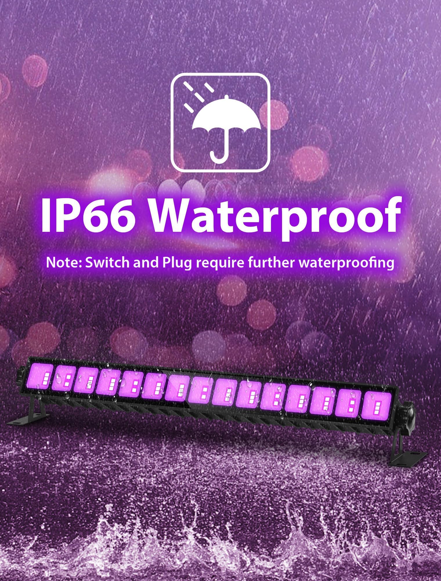 Upgraded 36W LED Black Light Bar, Premium Flood Light with Plug+Switch+5ft Cord, Light Up 21x21ft Area, for Halloween Glow Fluorescent Party Bedroom Game Room Body Paint Stage Lighting