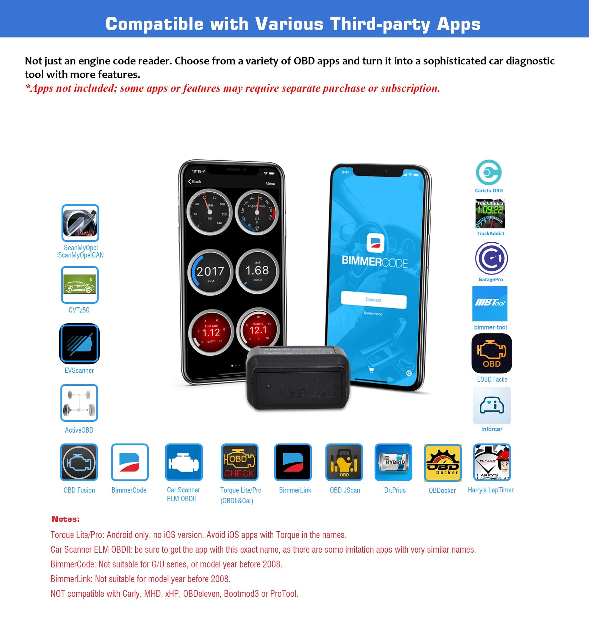 Veepeak OBDCheck BLE Bluetooth OBD II Scanner Car Check Engine Light Code Reader, Auto Dual Mode Bluetooth Diagnostic Scan Tool for iOS & Android