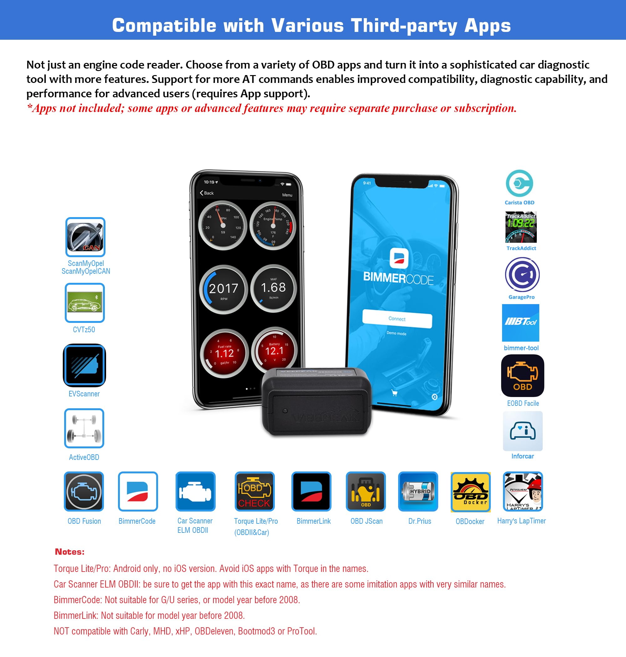 Veepeak OBDCheck BLE+ Bluetooth OBD II Scanner Wireless Car Diagnostic Scan Tool Check Engine Code Reader for iOS & Android