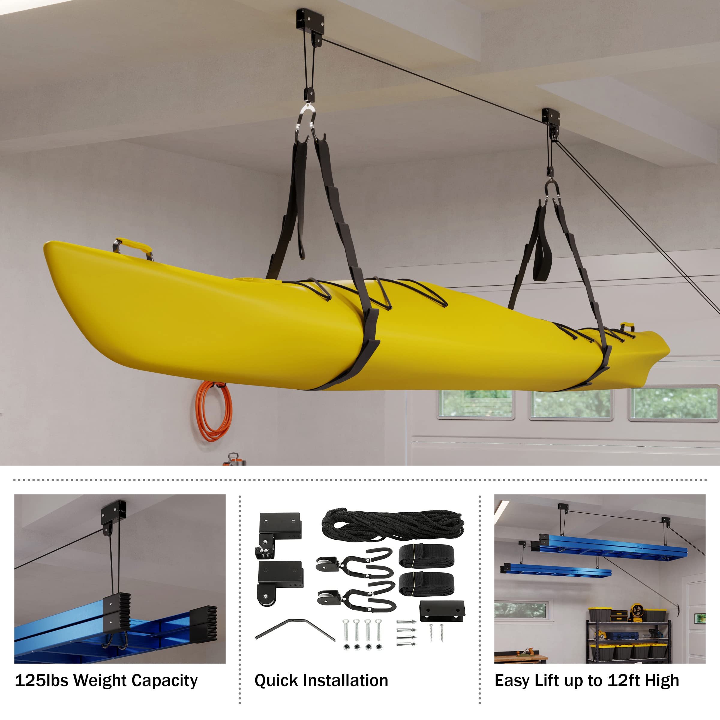 RAD Sportz Kayak Hoist Quality Garage Storage Canoe Lift with 125 lb Capacity Even Works as Ladder Lift Premium Quality
