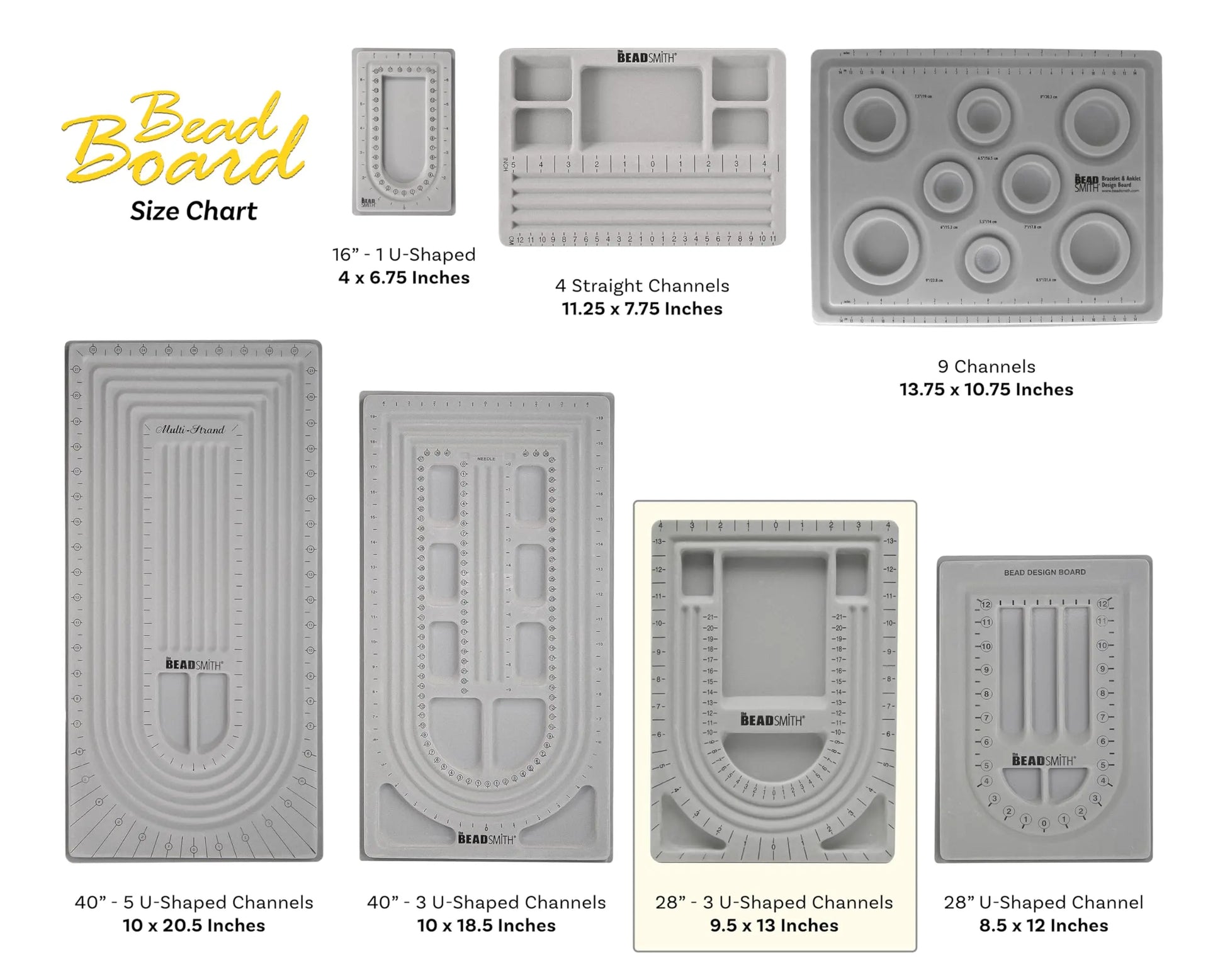 The Beadsmith Bead Board with Cover, Grey Flocked, 3 U-Shaped Channels, 6 Recessed Compartments,13.25H x 9.75L inches, Design Boards for Creating Bracelets, Necklaces and Other Jewelry