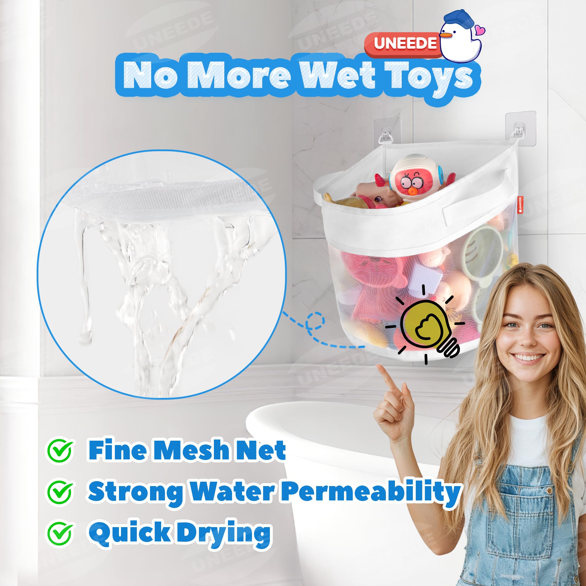 UNEEDE Bath Toy Organizer,4 Gallons Bathtub Toy Storage Organizer,Quick Access Bath Toy Holder for Bathtub,Baby Organizere,Quick Dry Baby for Tub,Mesh Shower Caddy
