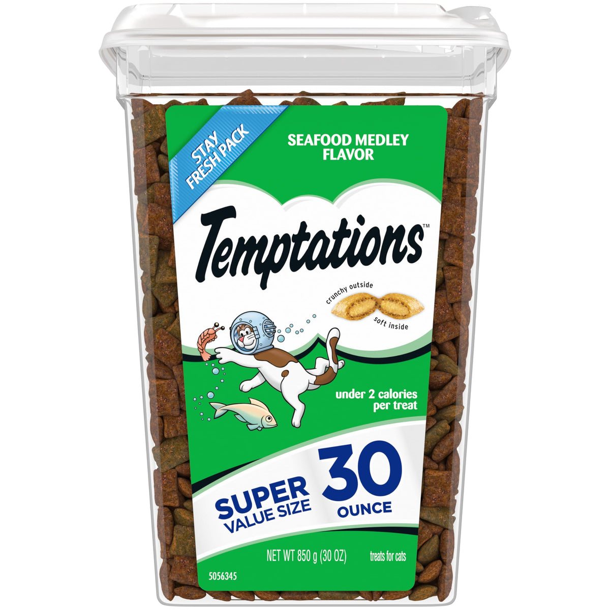 Temptations Classic Knusprige und Weiche Katzensnacks, Meeresfrüchte-Mix-Geschmack, 850 g Dose