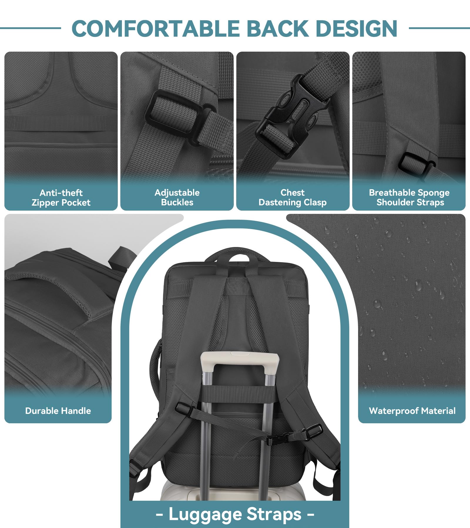 Travel Backpack, 50L Expandable Extra Large Laptop Backpack, Carry On Backpack Airline Approved Water Resistant Business Suitcase Daypack Bag Fits 17 Inch Laptops, Travel Gifts for Men Women, Black