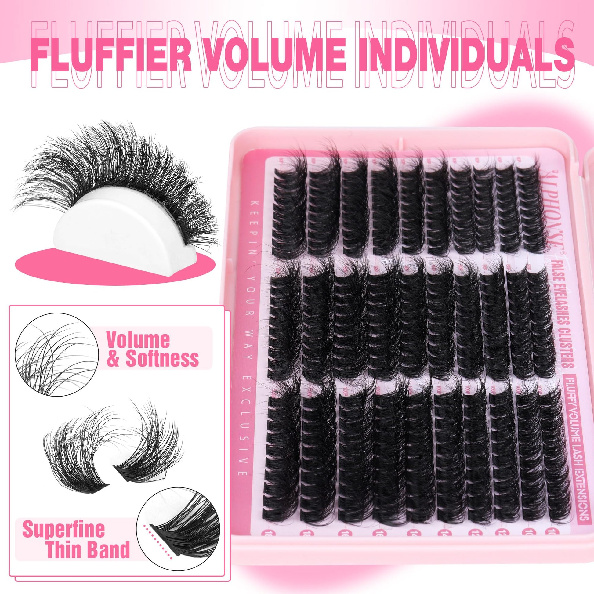 Fluffier Lash Clusters Thick Volume Lash Extension 10-18mm Cluster Eyelash Extensions DIY Individual Lashes Wispy at Home Pestañas Pelo a Pelo by ALPHONSE (60D+80D+100D, 300pcs)