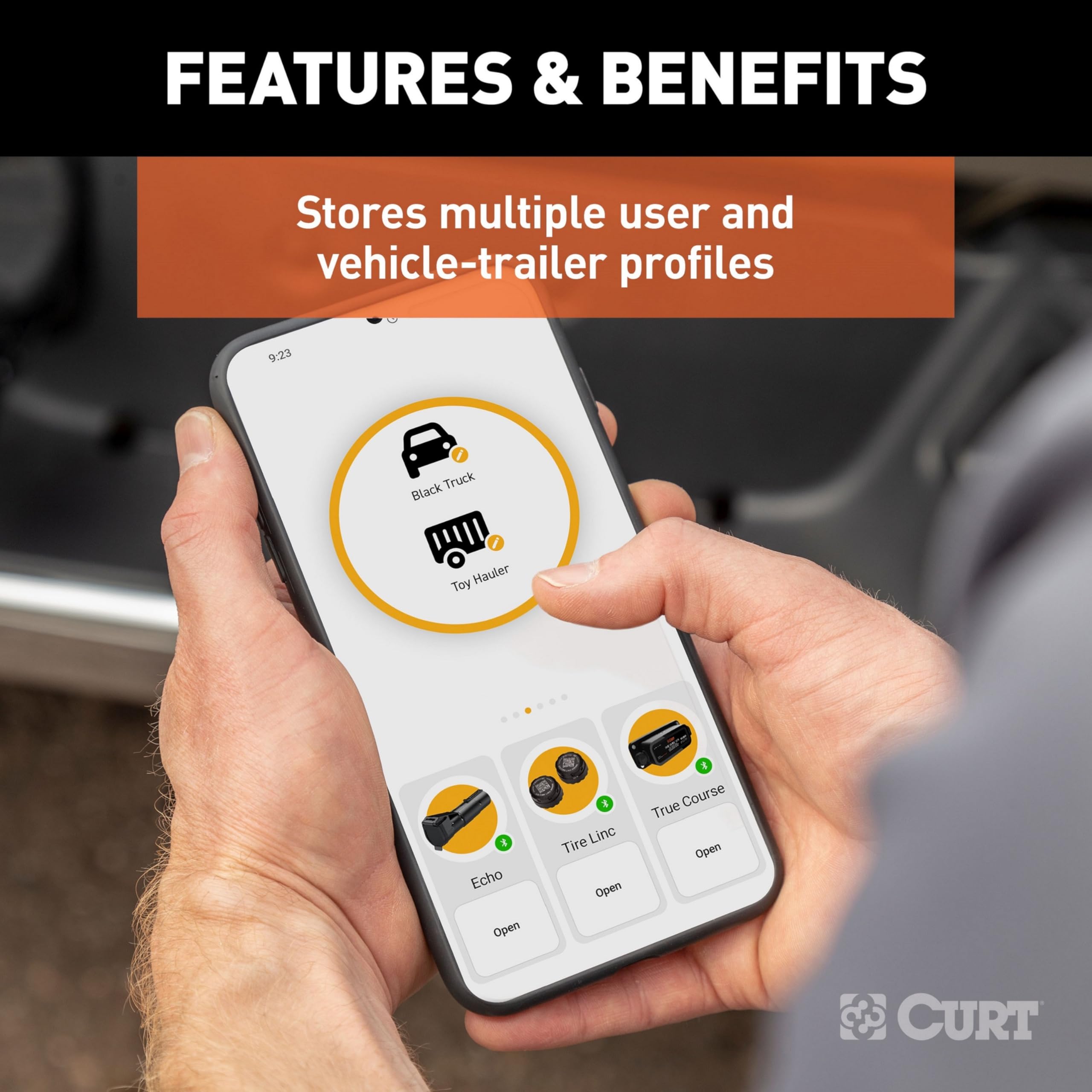 CURT 51180 Echo Mobile Electric Trailer Brake Controller with Bluetooth® Enabled Smartphone Connection, Proportional