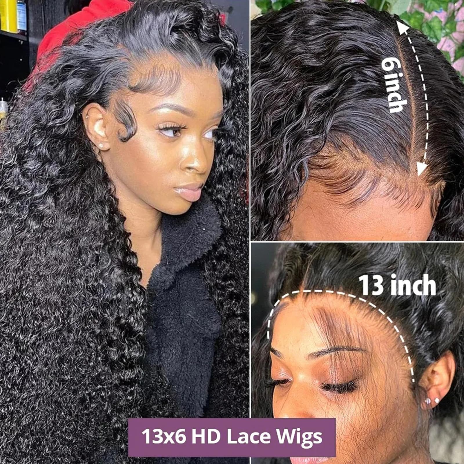 SICNPRW 32 Inch 13x6 Deep Wave Lace Front Wigs Human Hair HD Lace Front Wigs Human Hair Pre Plucked 200 Density Glueless 13x6 Deep Curly Frontal Wigs Human Hair for Women