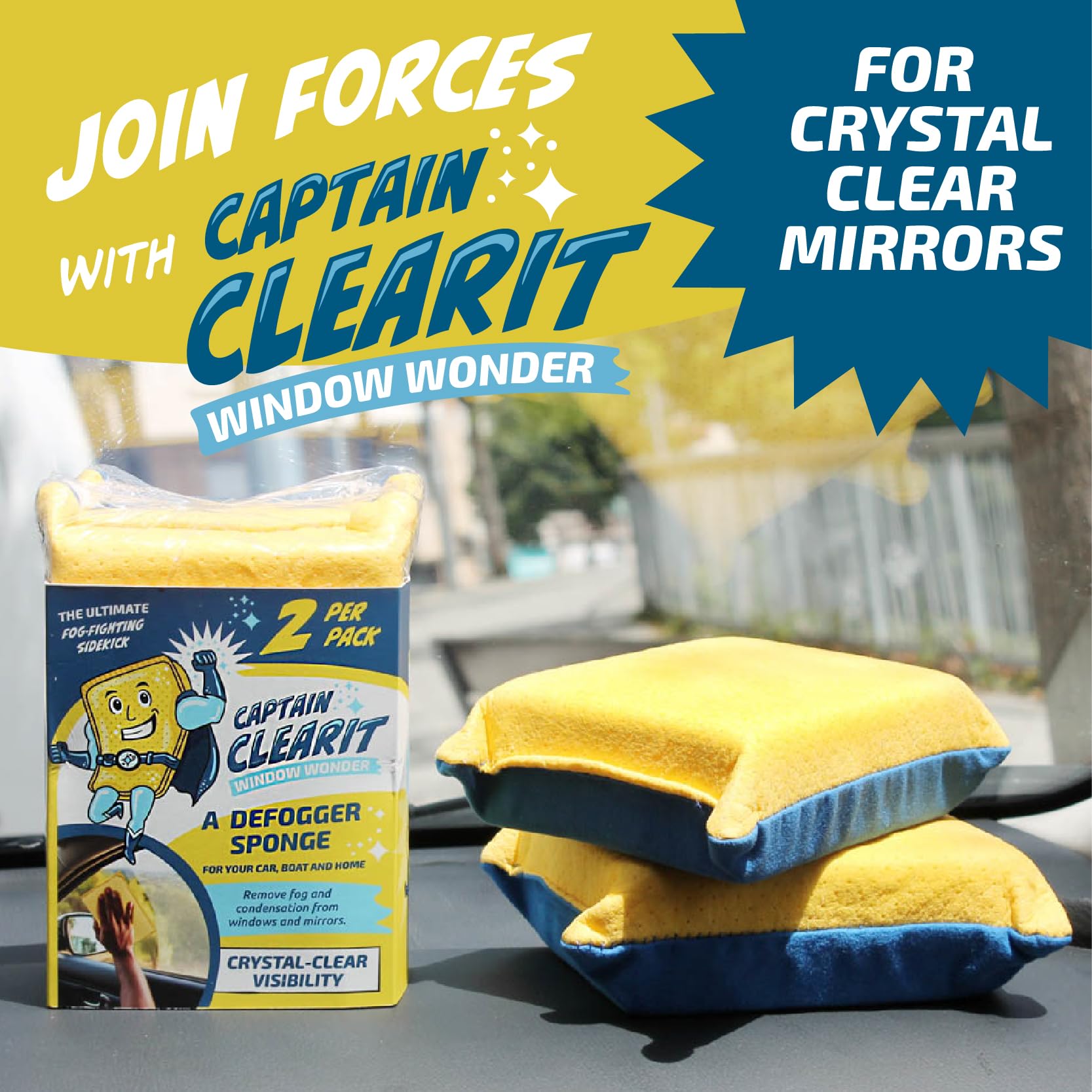 Sponge - Window Cleaner Tool for Car Windshield, Mirrors, Glass - Non-Scratch, Super Absorbent Window Cleaning Sponges - Car Cleaning Supplies 2-Pack - 6 X 4.5 X 2 in