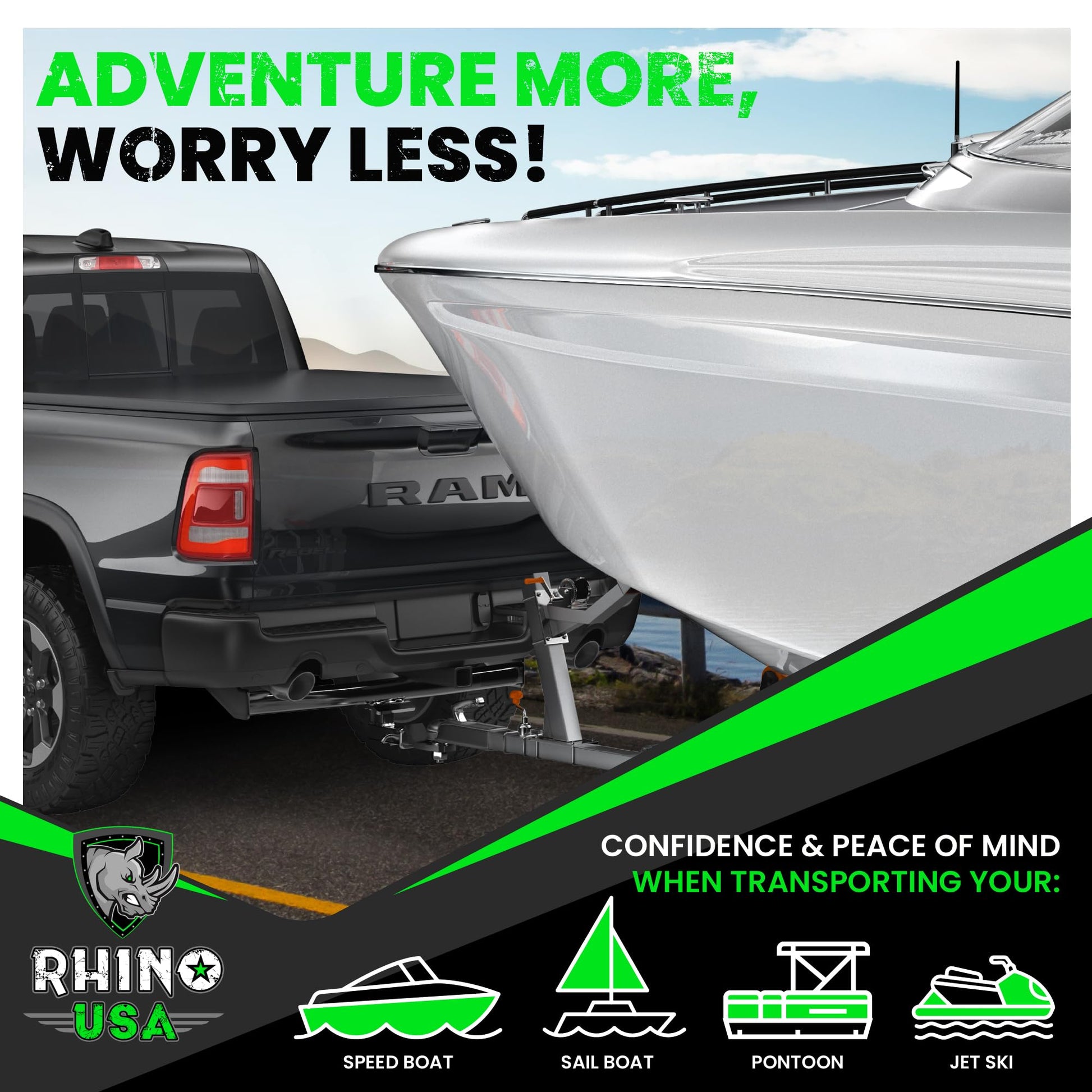 Rhino USA Boat Winch Strap with Hook (2" x 20') - 5,016lb Break Strength - Ultimate Replacement Boat Trailer Winch Straps with Safety Hook - Compatible with Pontoon, Jet Ski, Fishing Boat & More!