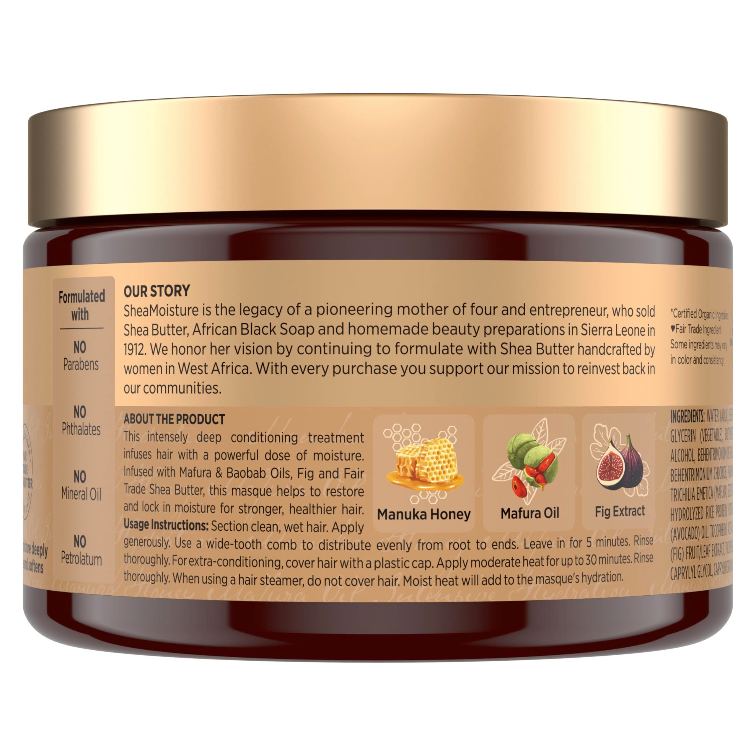 SheaMoisture Intensive Hydration Hair Masque Manuka Honey & Mafura Oil For Dry, Damaged Hair Deep Conditioning Hair Treatment 11.5 oz
