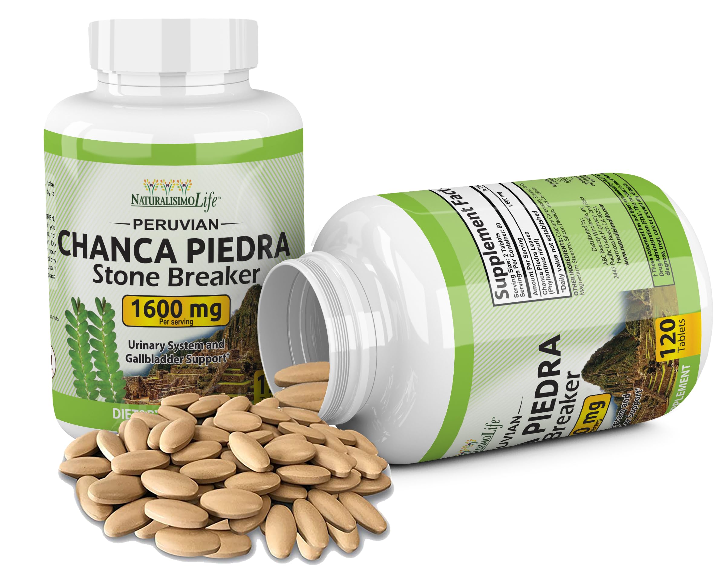 Chanca Piedra 1600 mg - 120 Tablets Kidney Stone Crusher Gallbladder Support Peruvian Chanca Piedra