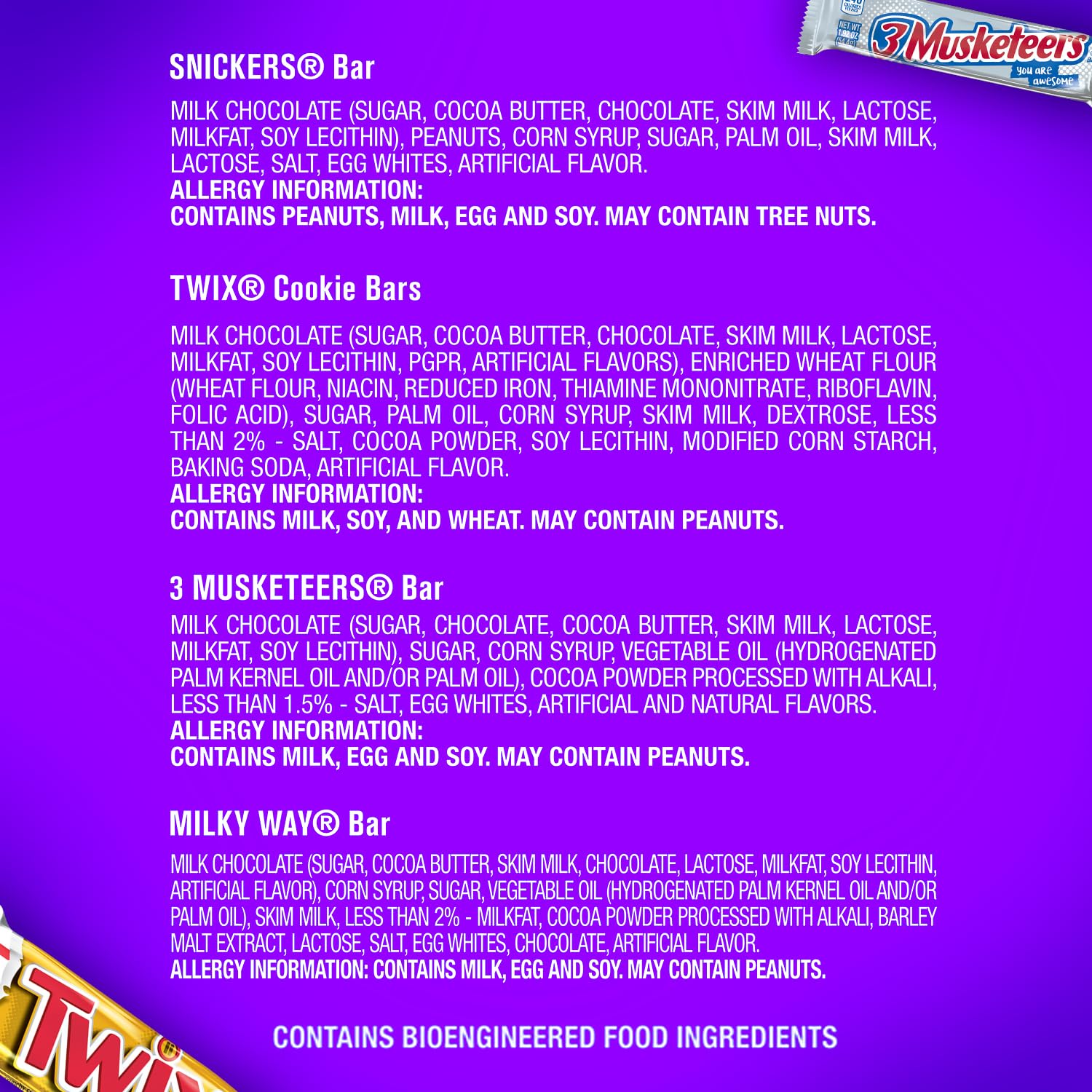 SNICKERS, TWIX, MILKY WAY & 3 MUSKETEERS Individually Wrapped Variety Pack Full Size Milk Chocolate Halloween Candy Bars Assortment, 33.31 oz, 18 Bars Bulk Candy Box