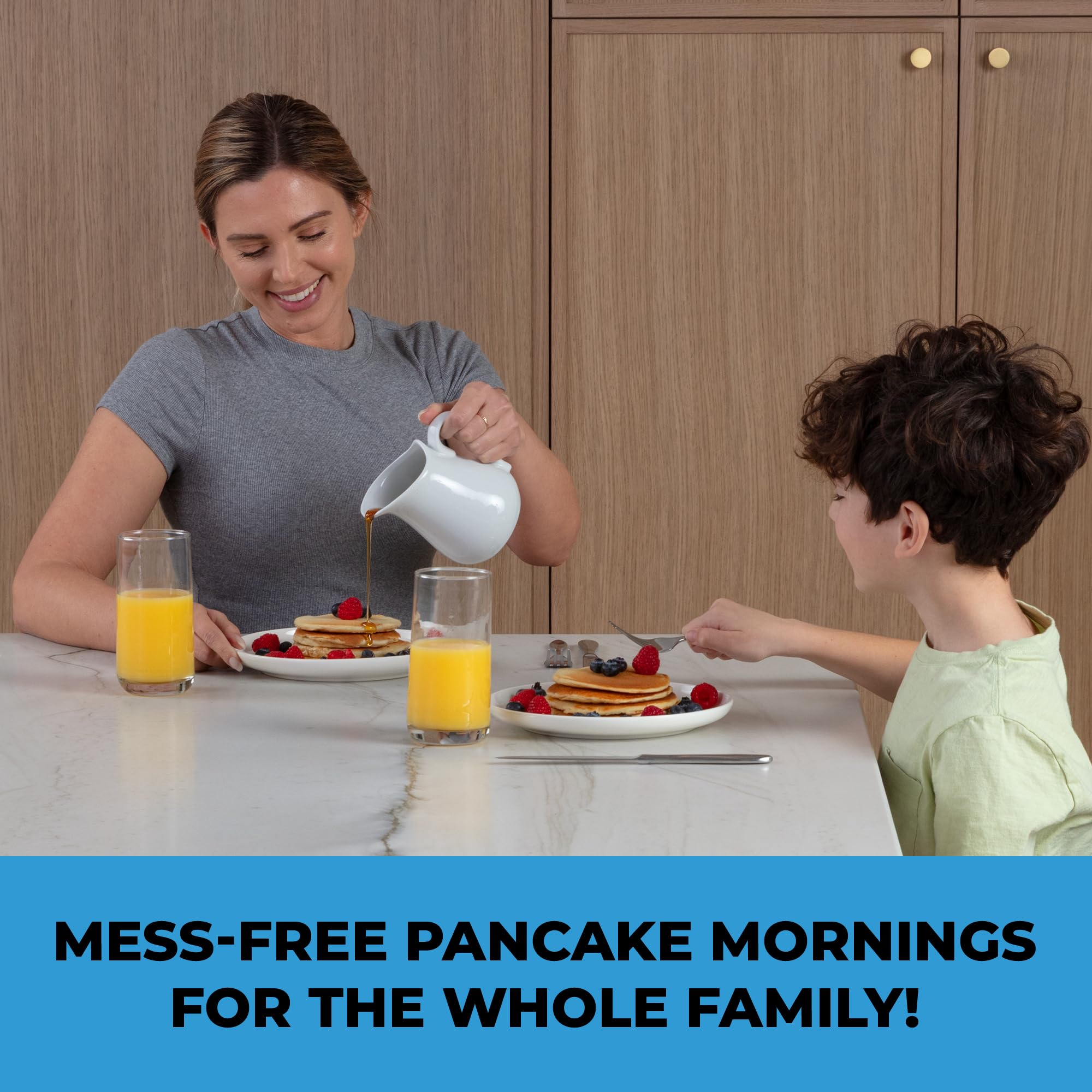 Pancake Batter Dispenser - Kitchen Must Have Tool for Perfect Pancakes, Cupcake, Waffle, Muffin Mix, Cake & Crepe - Easy Pour Baking Supplies for Griddle - Pancake Maker with Measuring Label (Purple)