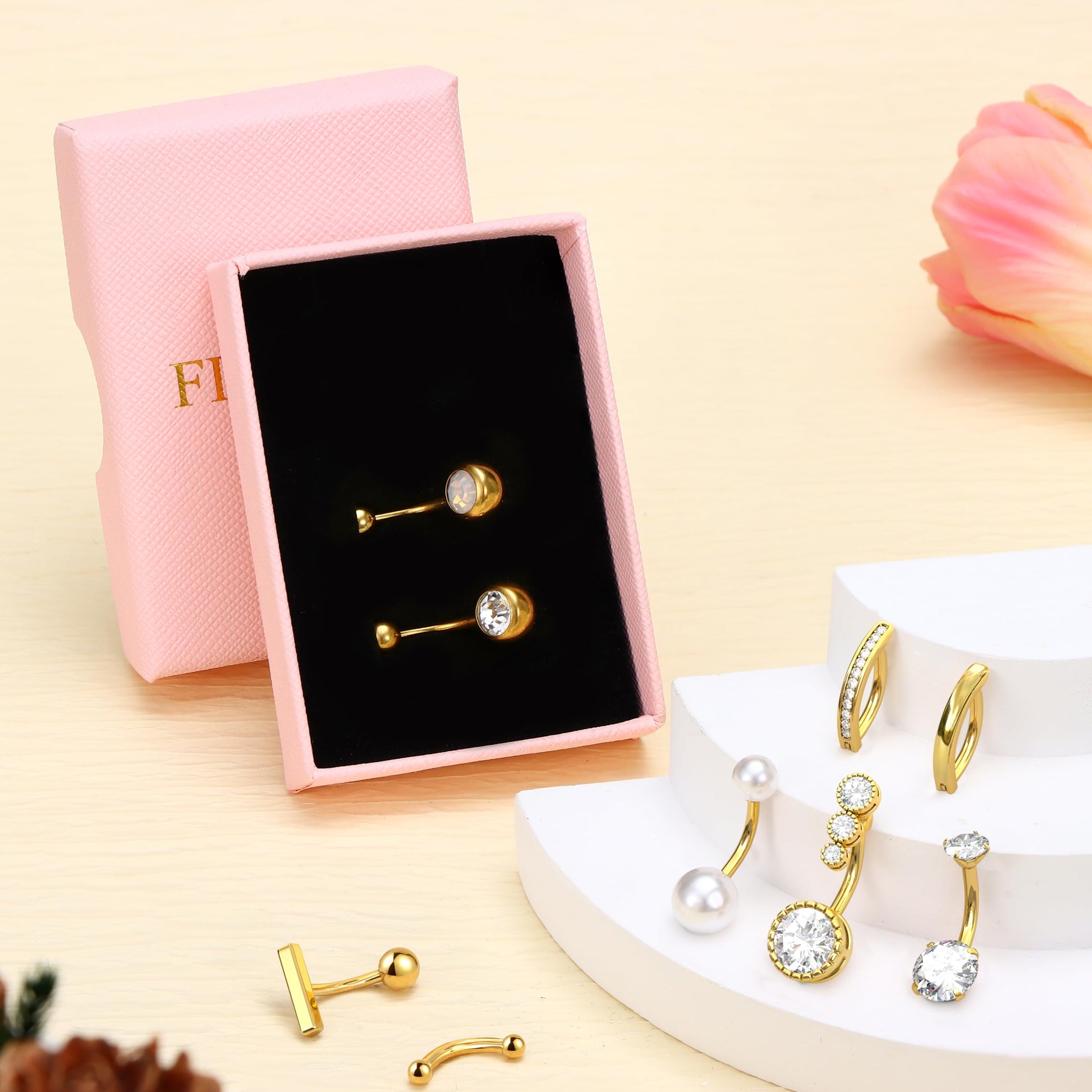 FIASASO 9 Pcs Gold Belly Button Ring - Surgical Stainless Steel CZ Opal Pearl Clicker Piercings for Women Navel Pack Silver/Gold