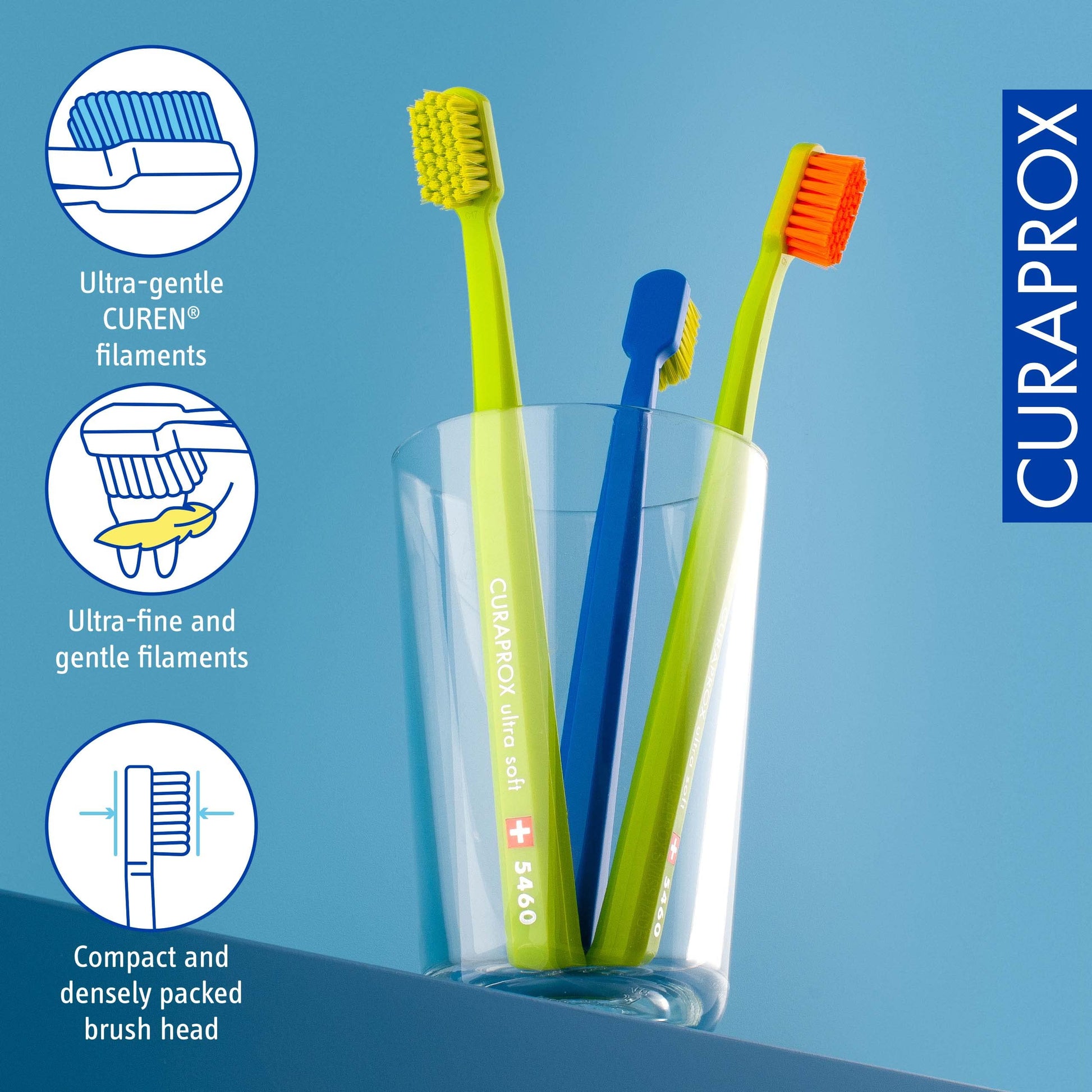 Curaprox CS 5460 Ultra-Soft Toothbrush – for Sensitive Teeth & Gums | Gentle Plaque Removal | 3-Pack |Random Colour