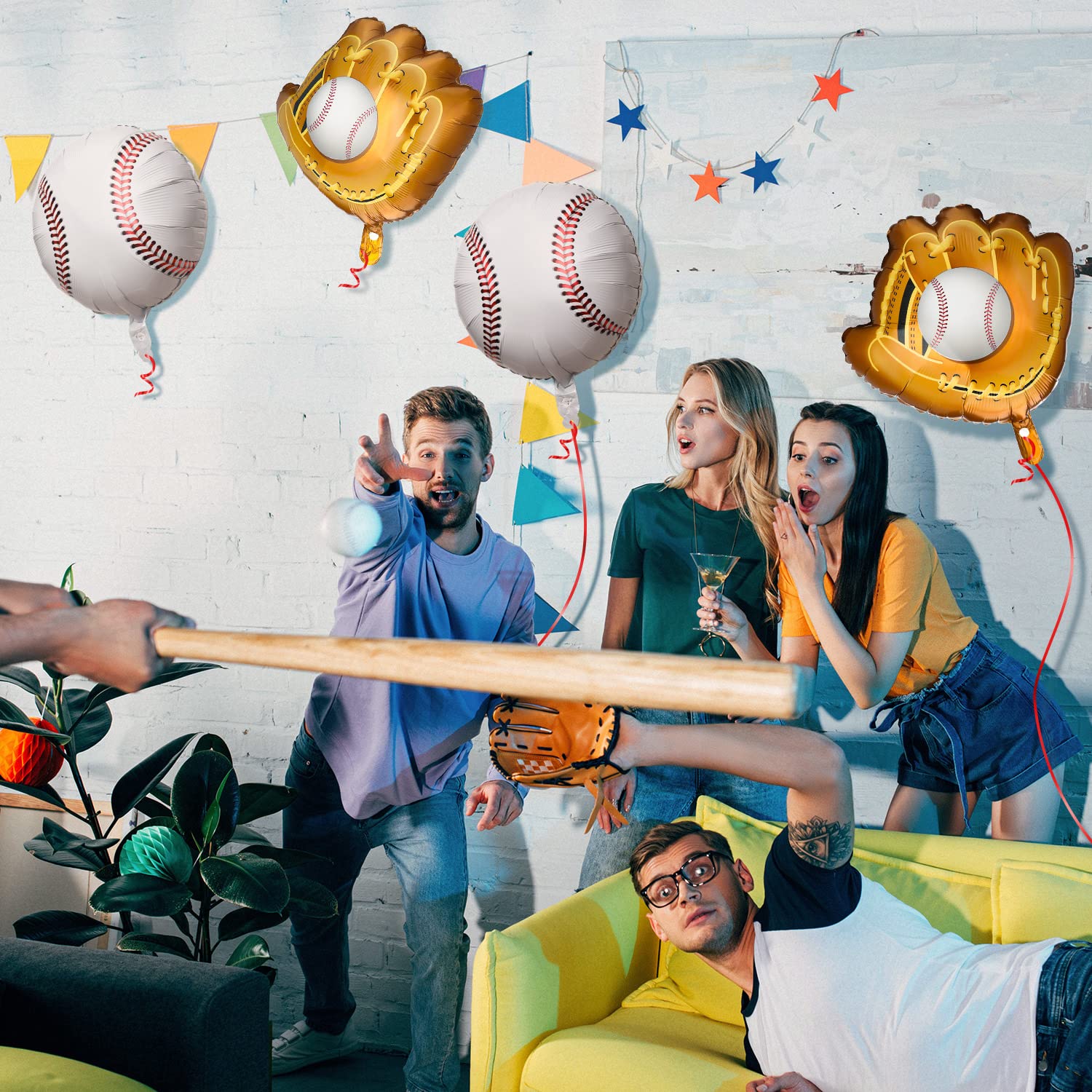 Skylety 8 Pcs Baseball Balloons Baseball Foil Glove Balloon Birthday Party Decorations 18 Inch Sports Themed Senior Night Decorations Supplies