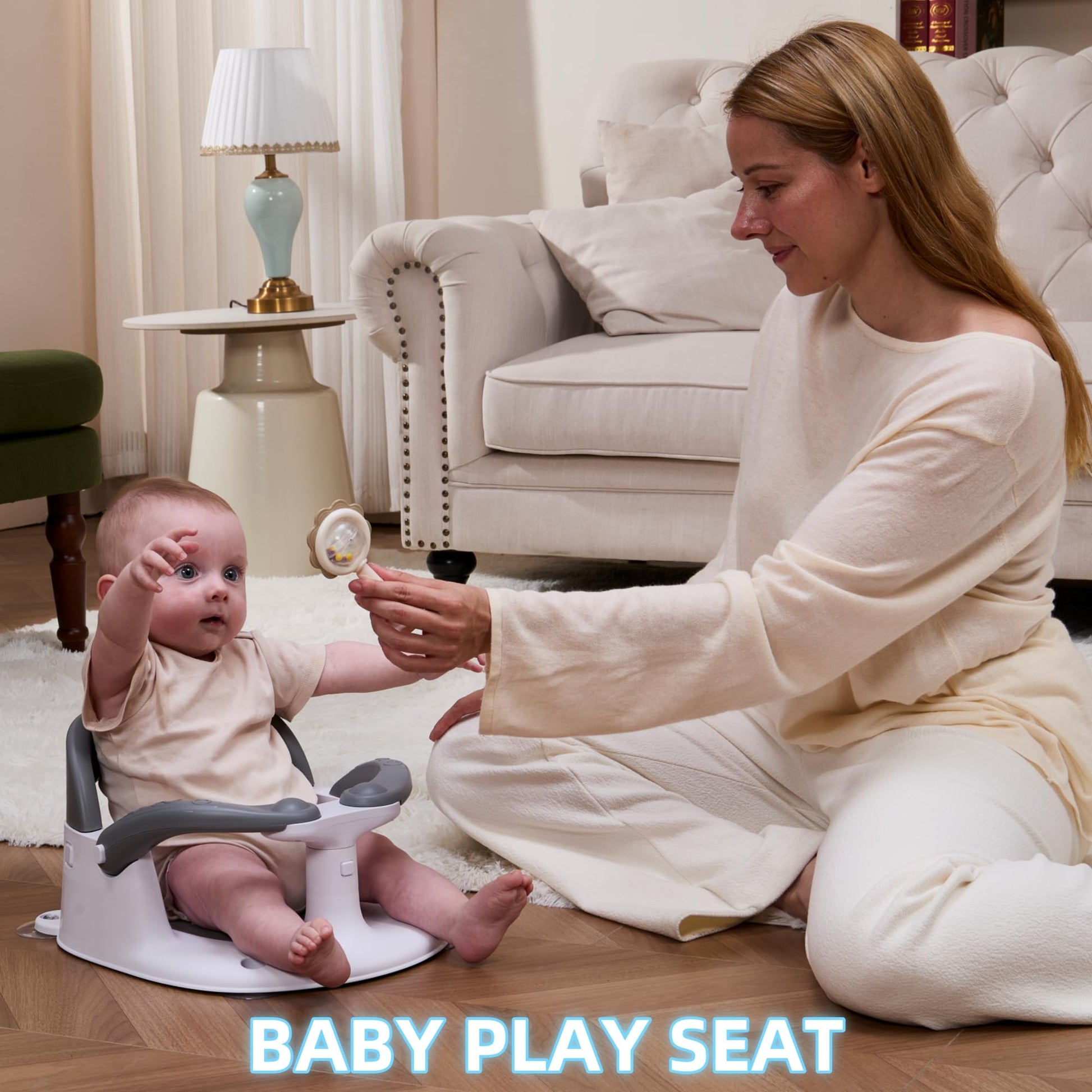 NFSVLB Baby Bath Seat for Babies 6 Months & Up Sitting Up with Temperature Alert+Soft Cushion+Suction Cup,Infant Bath Seat for Baby Bath Chair Toddler Bath seat for Bathtub Tub Shower Grey