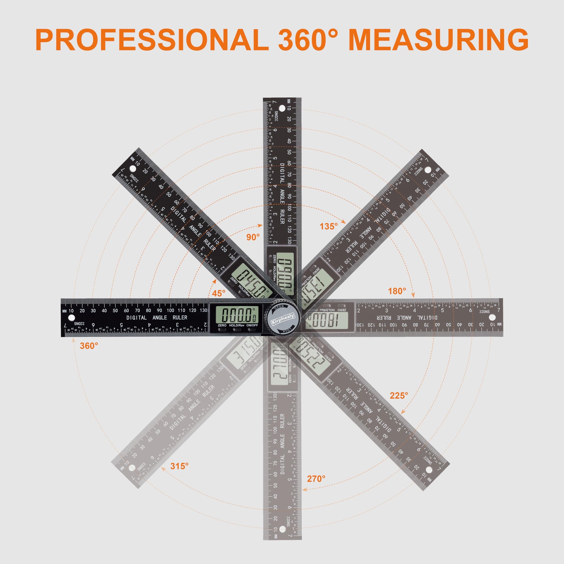 Kirphealy Digital Angle Finder Protractor, 7inch 200mm Angle Gauge Professional Measuring Tool, Third Generation Adjustable Angle Ruler, Quick Display for Carpentry Construction and Home Improvement