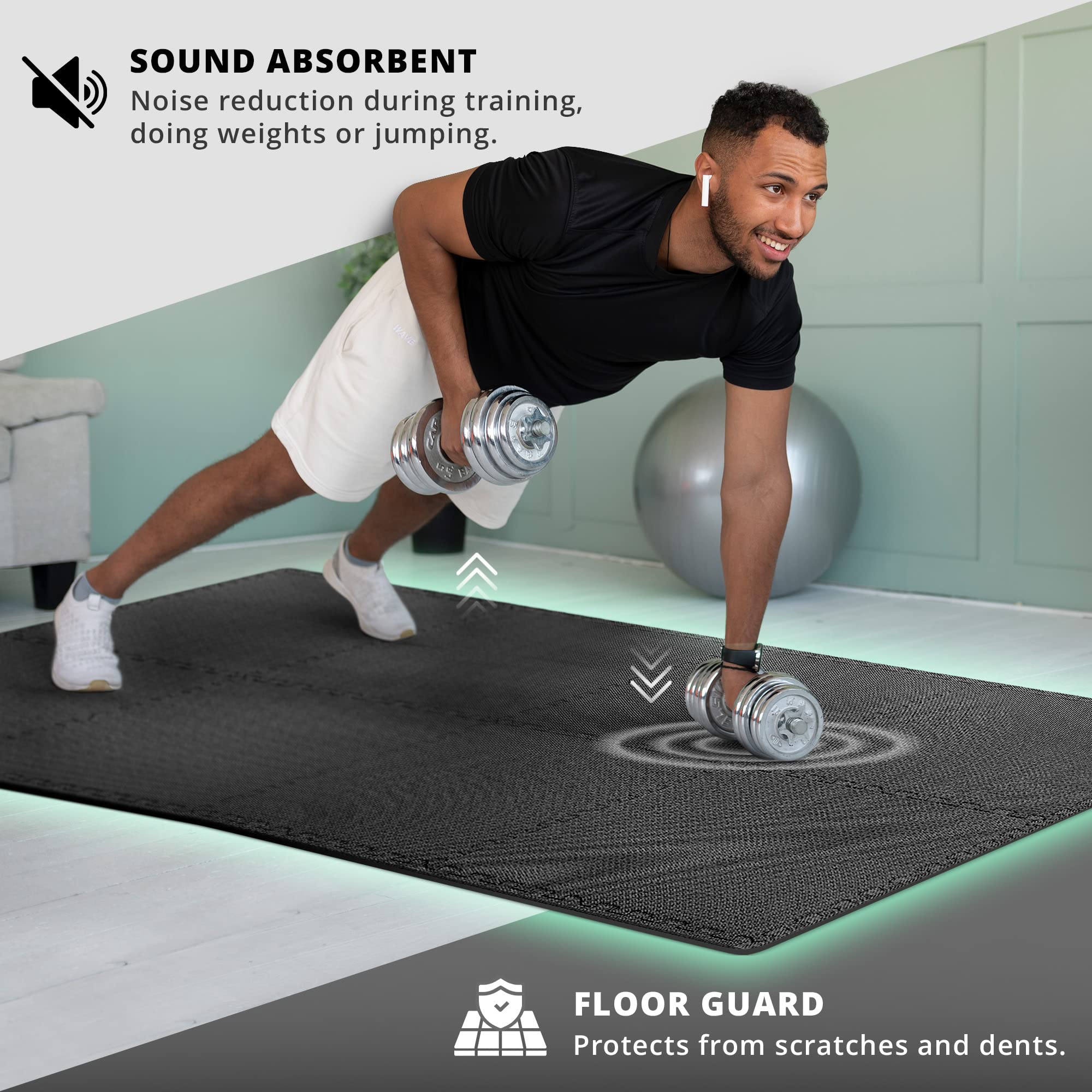 bemaxx Gym Mats Set - 18 pcs EVA Interlocking Foam Floor Tiles (12.6"x12.6"x0.4") 18sqft Protective Gym Flooring Sports Home Workout Exercise Mats Puzzle Garage Fitness Play-Room Garage Pool Treadmill