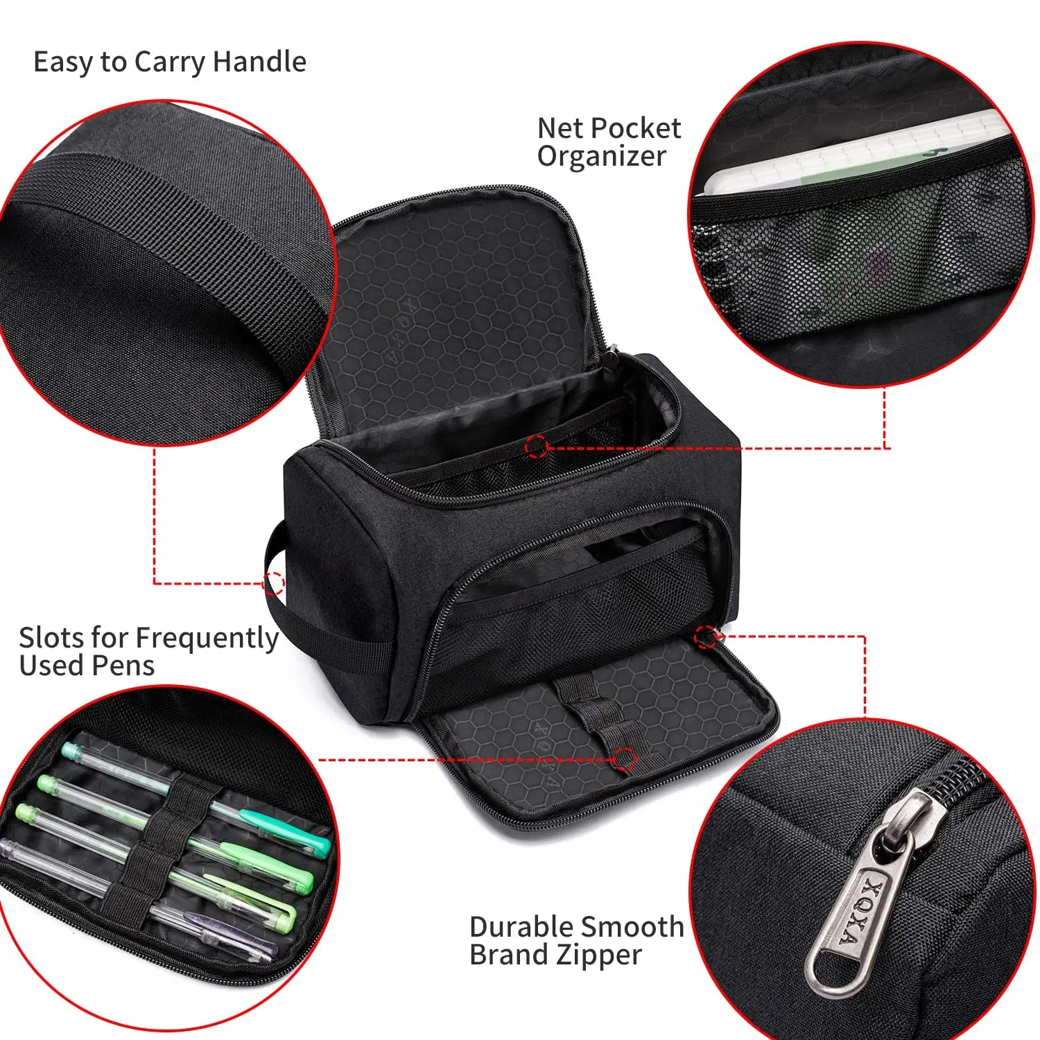 XQXA Large Capacity Pencil Case Organizer, Multifunctional Extra Big Pencil Pouch with Compartmens, Travel Simple Stationery Pen Bag, Fabric Pencil Bag for Men Women Girl Boy (Black)