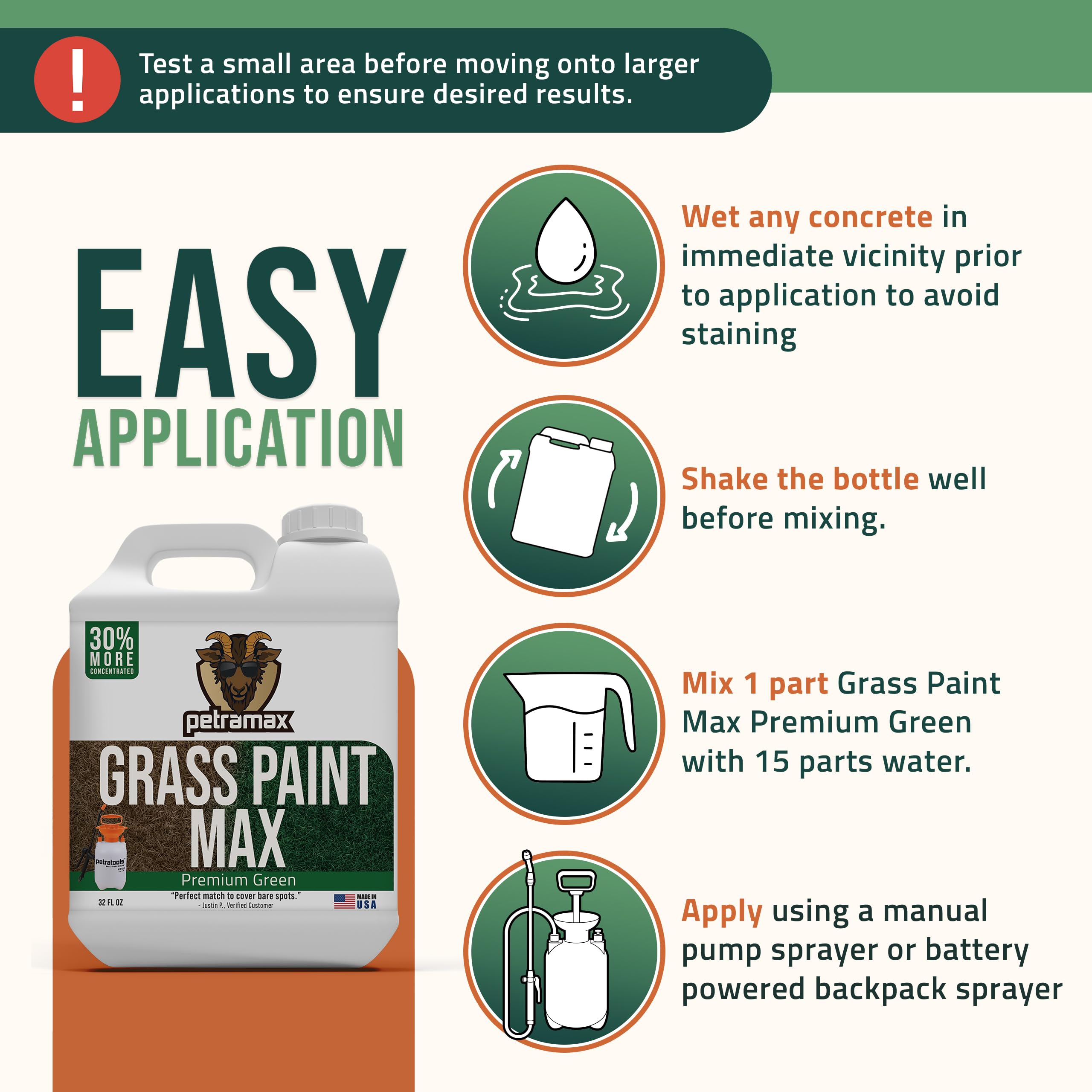 PetraMax Max Grass Paint for Lawn - Maintain Perfect Green Grass, Spray for Lawn & Shrubs Green Spray, Paint Pair with Petra Sprayers - Touch up Dog Spots - Non-Toxic Safe for Pets (Premium, 32 oz)