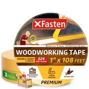 XFasten Double Sided Woodworking Tape 1 Inch x 108 Feet (3-Pack), Residue-Free, Removable Double Sided Woodworking Masking Tape for Wood Template, Mounting Boards MDF Edge Banding, Routing, Anchoring