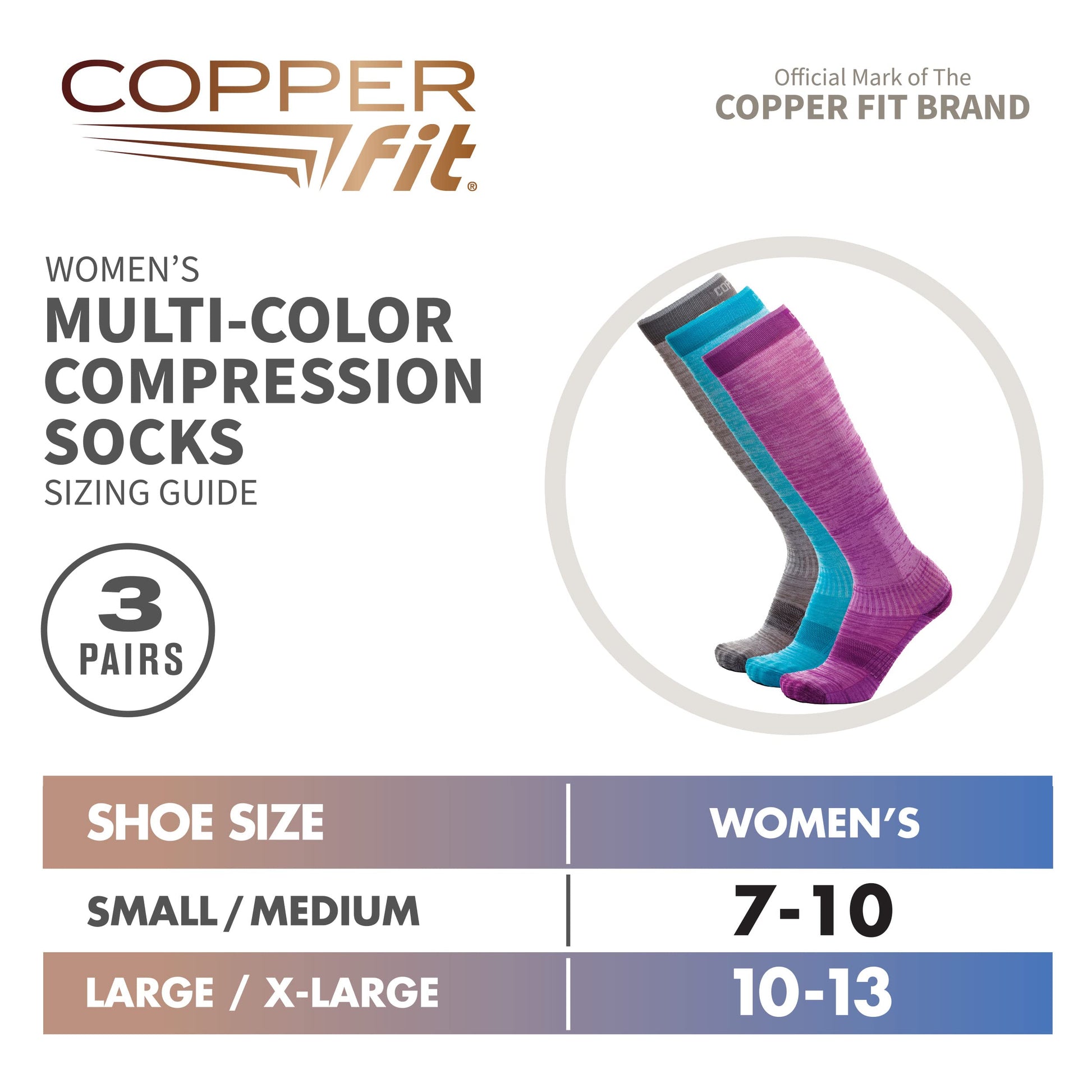 Copper Fit womens Knee High Compression Socks, Assorted Colors, Small-Medium US
