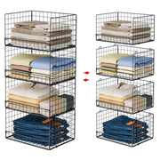 Yociyoga 4-Tier Stackable Closet Organizers and Storage Shelves, Clothes Shelf Organizer Basket Bins, Foldable Sweater Storage for Closet Organizer System, Black (Patent Pending)