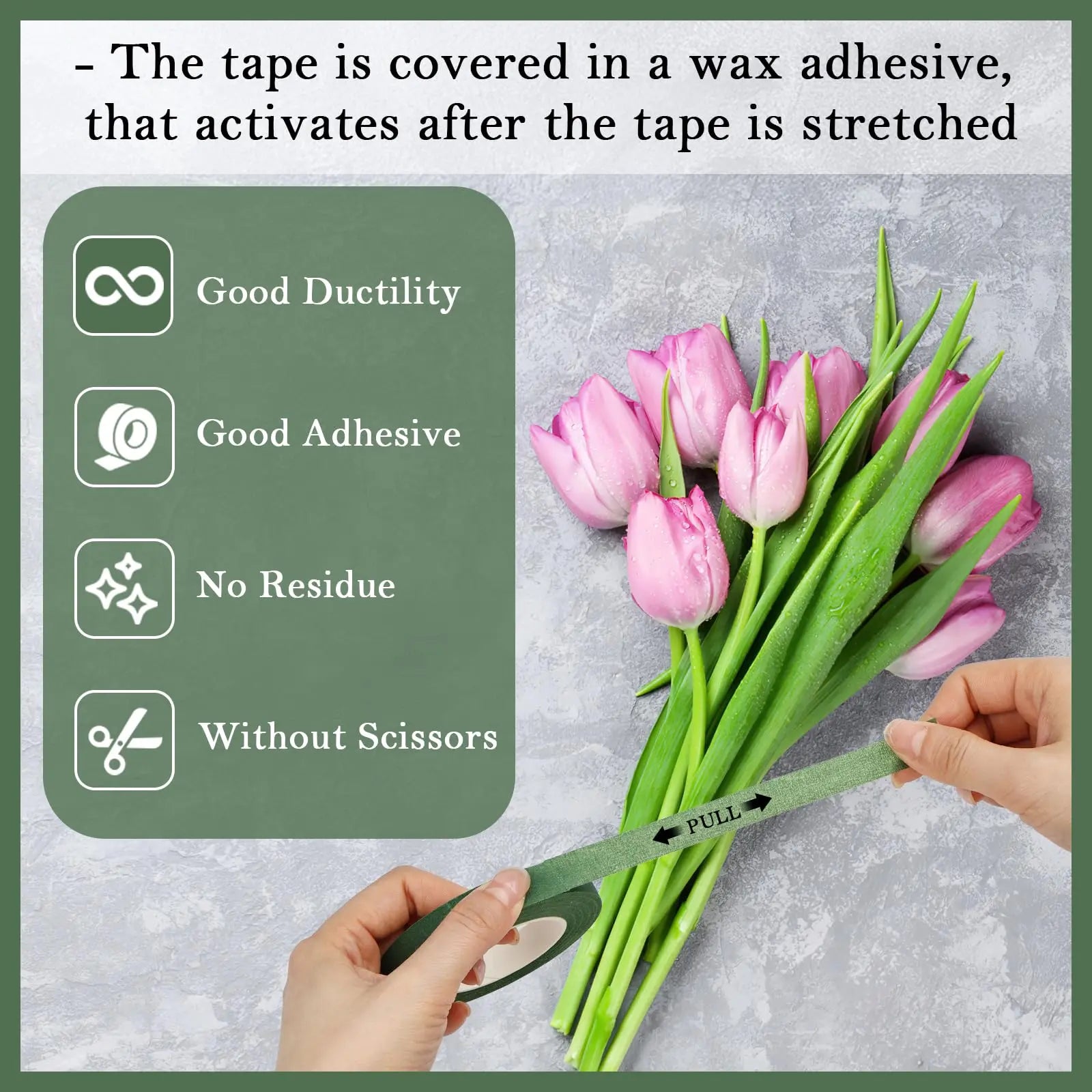 COIDEA 8 Rolls Floral Tape, 1/2" Wide Flower Tape, Dark Green Floral Tape for Fresh Flowers, Adhesive Florist Tape for Floral Crafts, Bouquet Floral Arranging Stem Wrapping, Wedding Bouquet, 30Yard