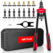 WETOLS Rivet Nut Tool Kit, 14-Inch Rivnut Tool with 7 Metric and SAE Mandrels, Professional Hand Riveter with 70Pcs Rivnuts Assortment Kit, Manual Rivet Nut Gun with Rugged BMC Case