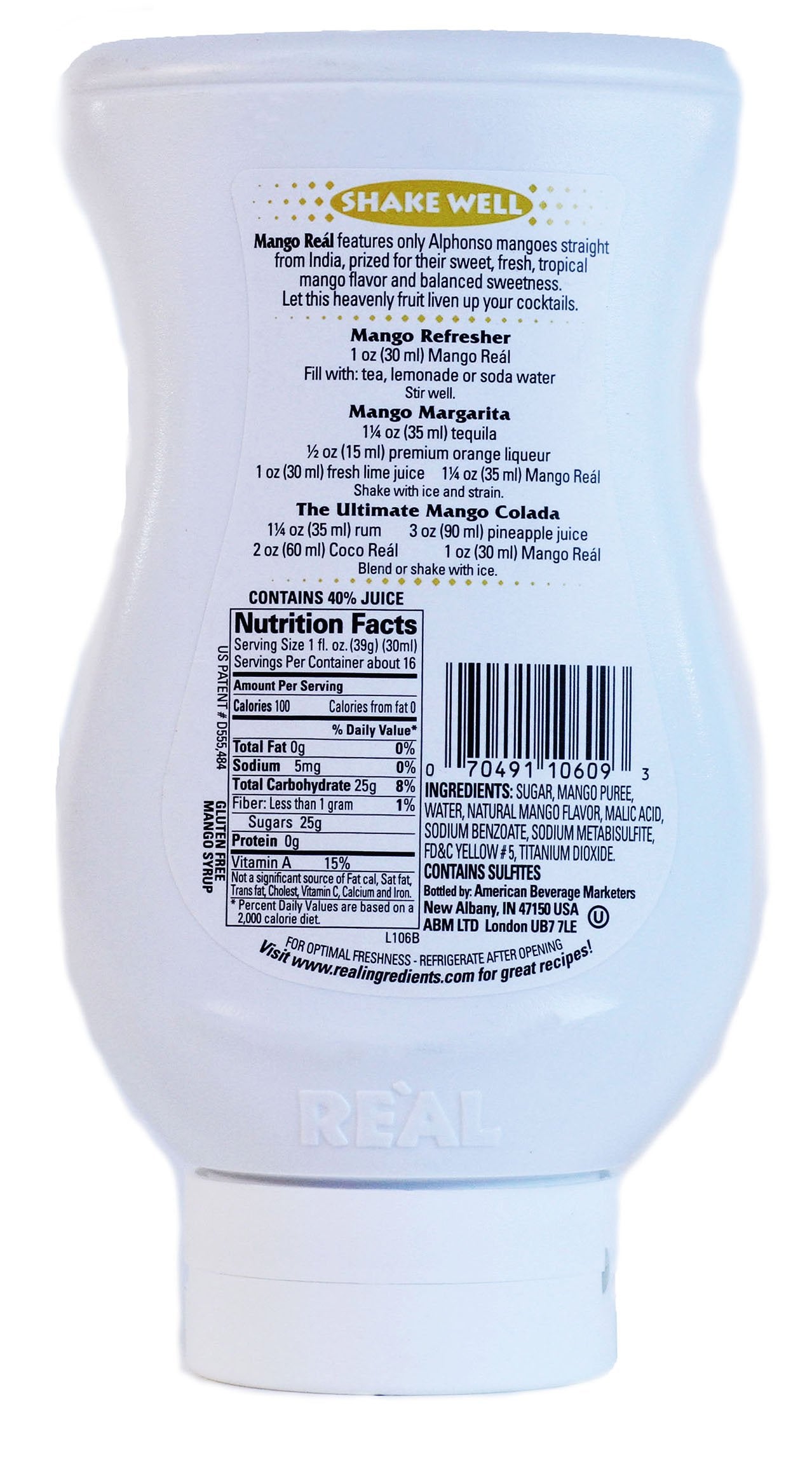 Mango Reàl, Mango Puree Infused Syrup, 16.9 FL OZ Squeezable Bottle (Pack of 1)