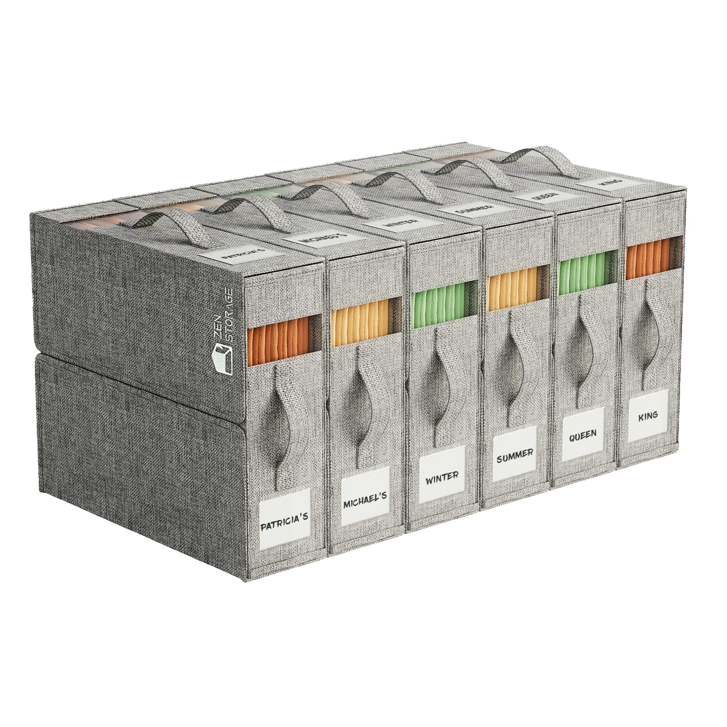 ZenStorage 6Pack Sheet Organizers for Linen Closet - King/Queen Size Bedding Storage Boxes with Clear Window | Foldable, Dustproof Linen Organizer for Blankets & Sheet Sets,Grey