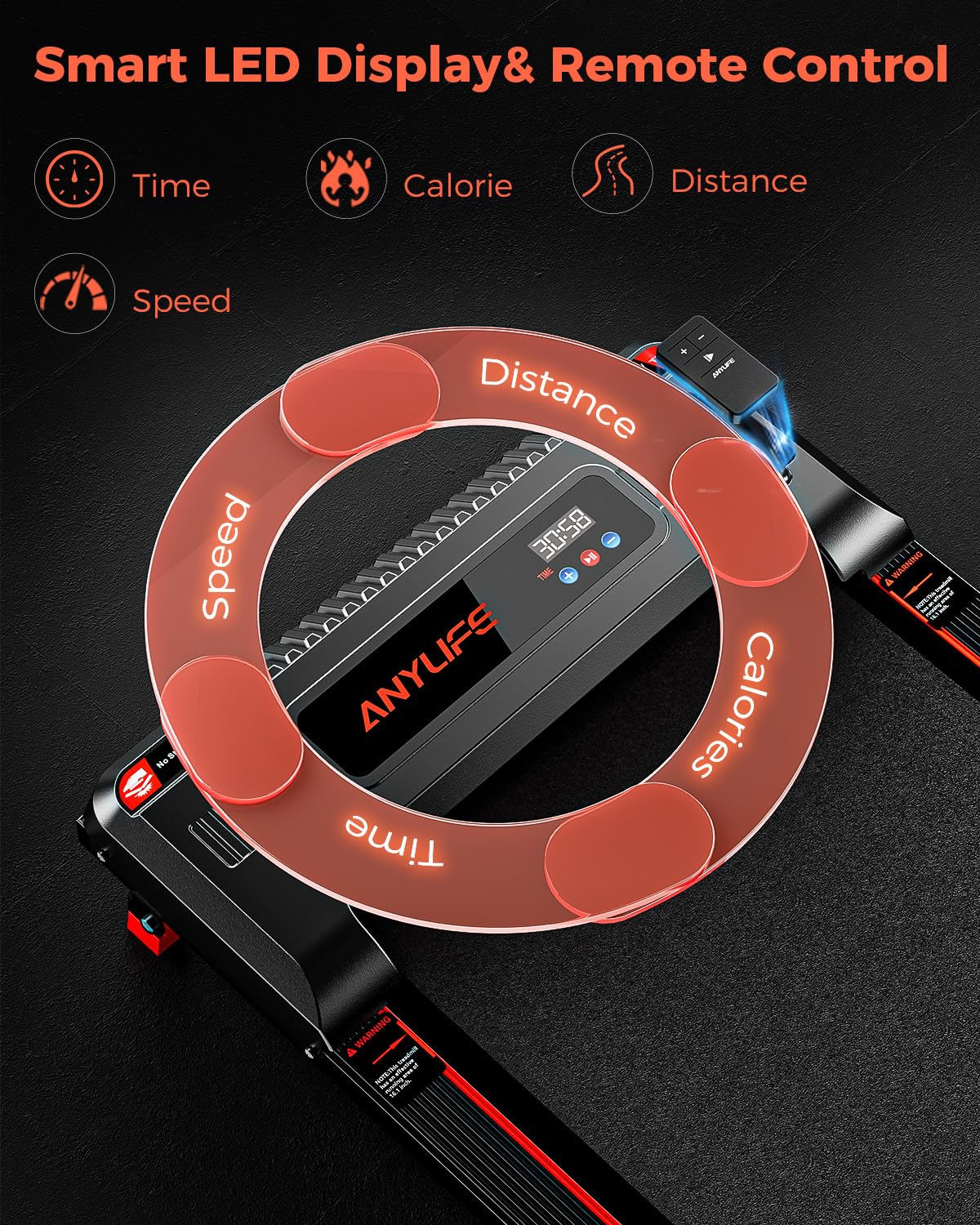 Walking Pad Treadmill, Anylife Incline Walking Pads Under Desk 330lb Capacity, 2.5HP Portable Treadmills for Home, Compact Treadmill Small Running Pad with LED Display, Remote Control, Black Red