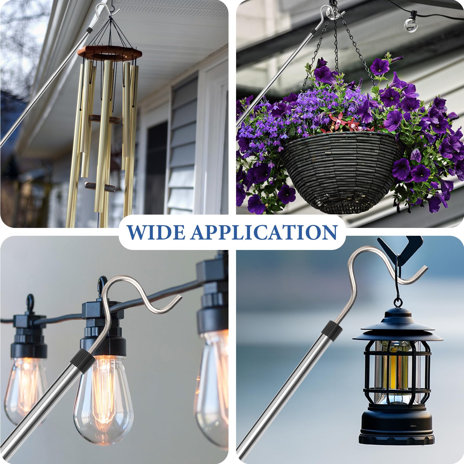 Greeily Clothes Hook Pole, Clothes Hanger Reaching Hook for Hanging Clothes Light and Plants Extendable from 35" to 50" Made of Stainless Steel Tube with Sponge Handle (50inch)
