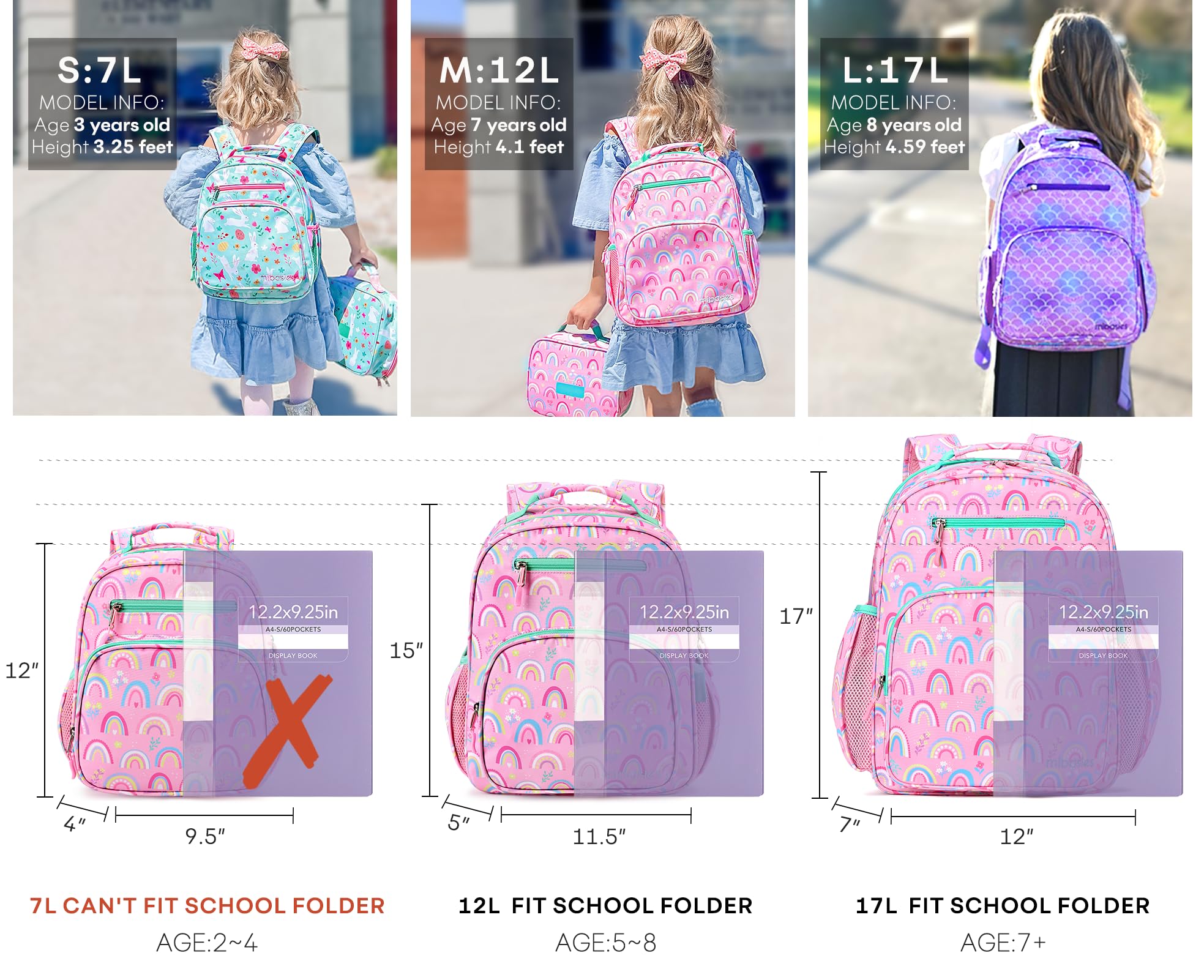 mibasies Toddler Backpack for Girls 2-4: Cute Kids Backpacks for Girls - Preschool Kindergarten Backpack - Rainbow Pink