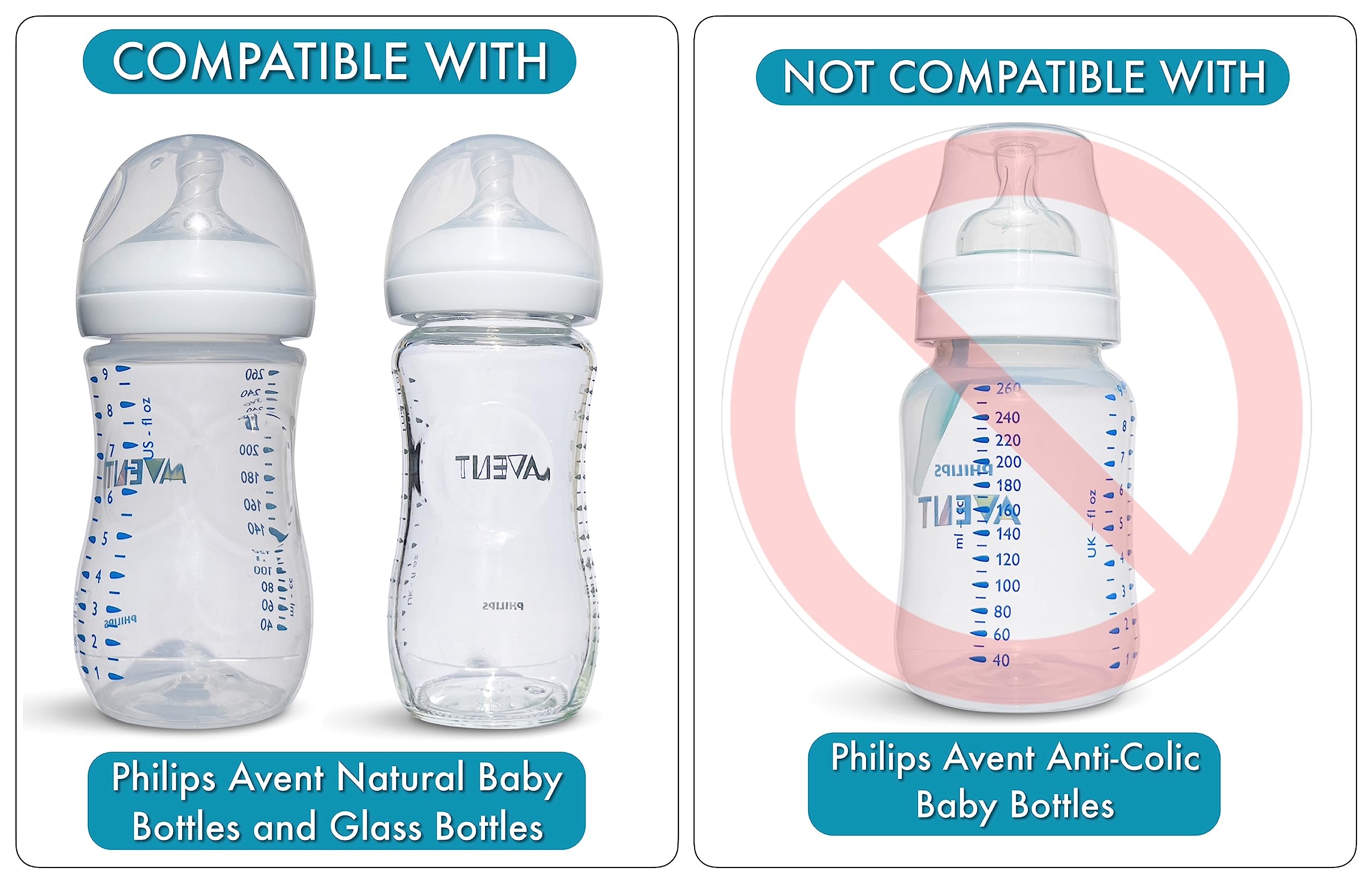 Straw Cup Conversion Kit for Philips Avent Natural Baby Bottles 2-Count, Food Grade Silicone Straw Nipples, Silicone Weighted Straw, Bottle Handles, Cleaning Brush, BPA-Free, 6+ Months (Straw Top)